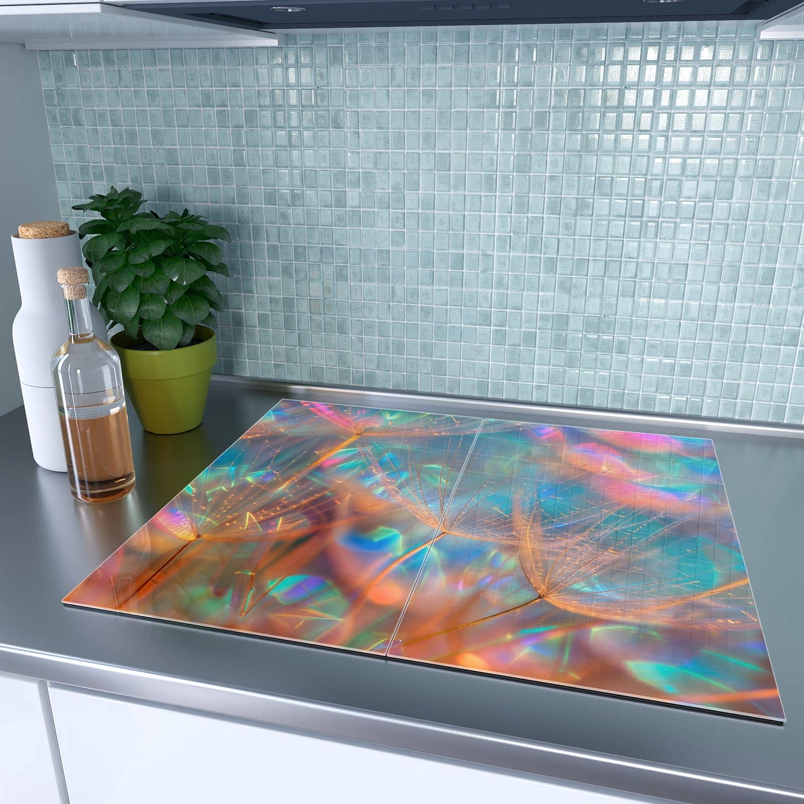 2-teilige Deckplatte aus Glas mit Schimmernde Natur-Motiv auf dem Ceranfeld
