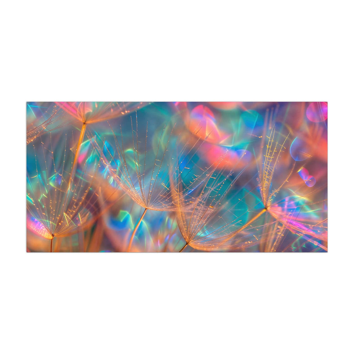 Küchenrückwand aus Glas Bunte Pusteblume im Hochformat, Motiv bildfüllend von vorn