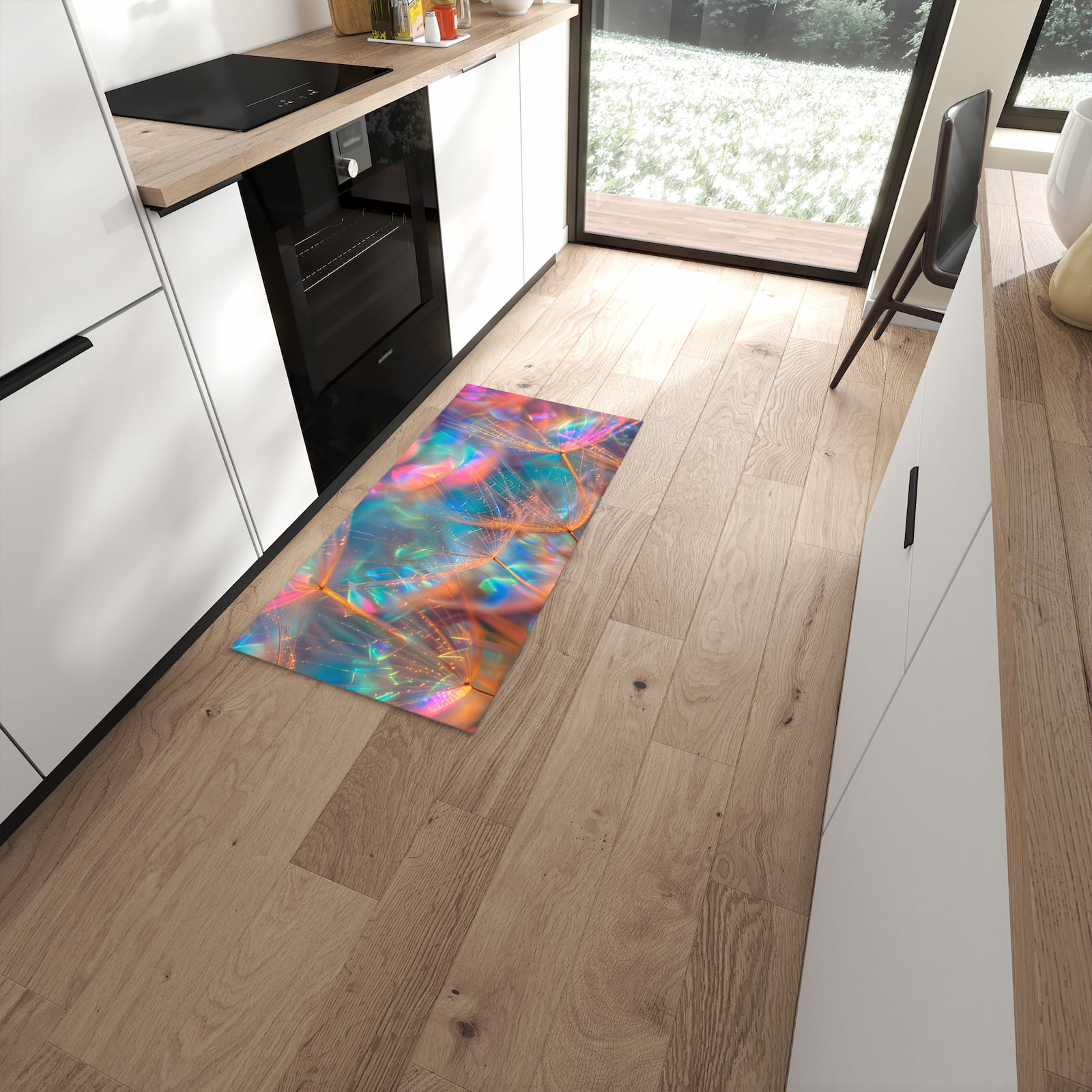 Komfortabler waschbarer Küchenteppich mit Motiv Schimmernde Natur in moderner Küche #grösse_60 x 120 cm