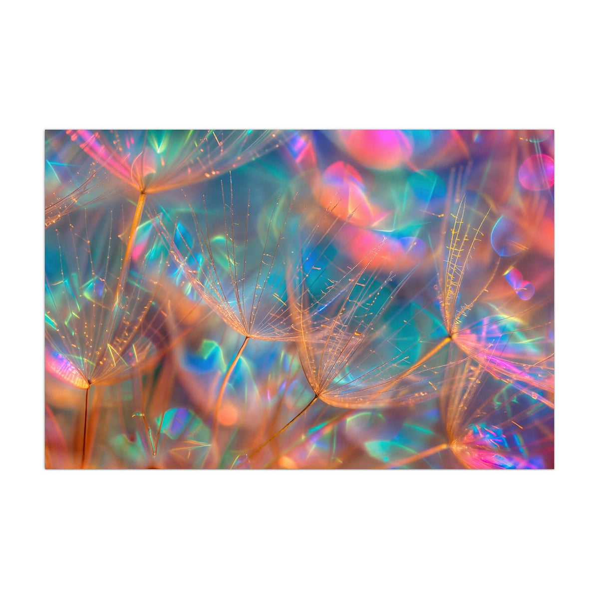 Küchenrückwand aus Glas Bunte Pusteblume im Hochformat, Motiv bildfüllend von vorn