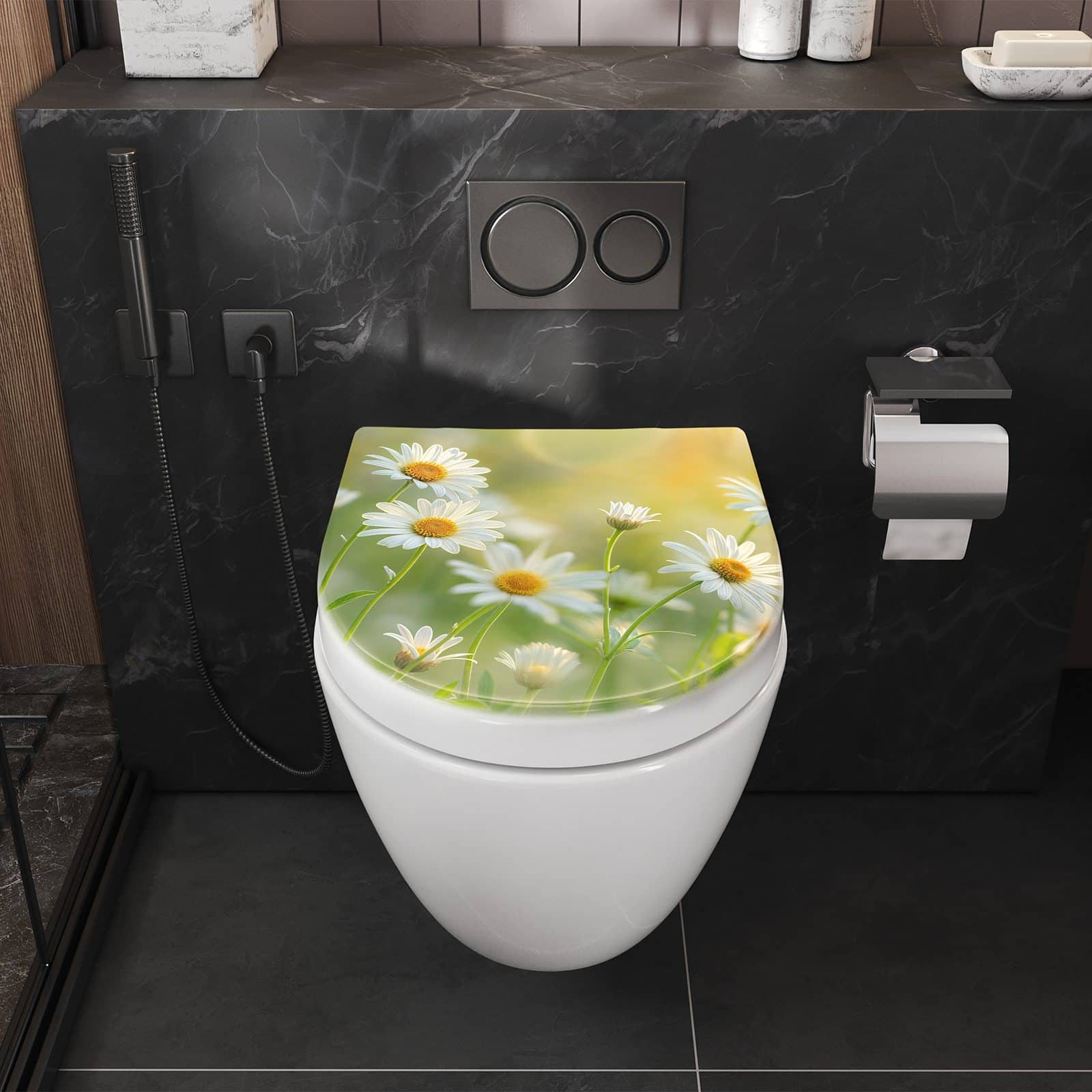 WC-Sitz mit Absenkautomatik Blühende Gänseblümchen