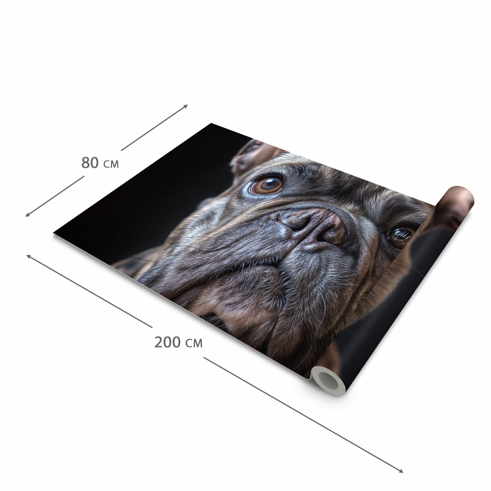 Küchenteppich mit Motiv Bulldoggenportrait in der Grösse 60x120 cm für sichere Aufbewahrung