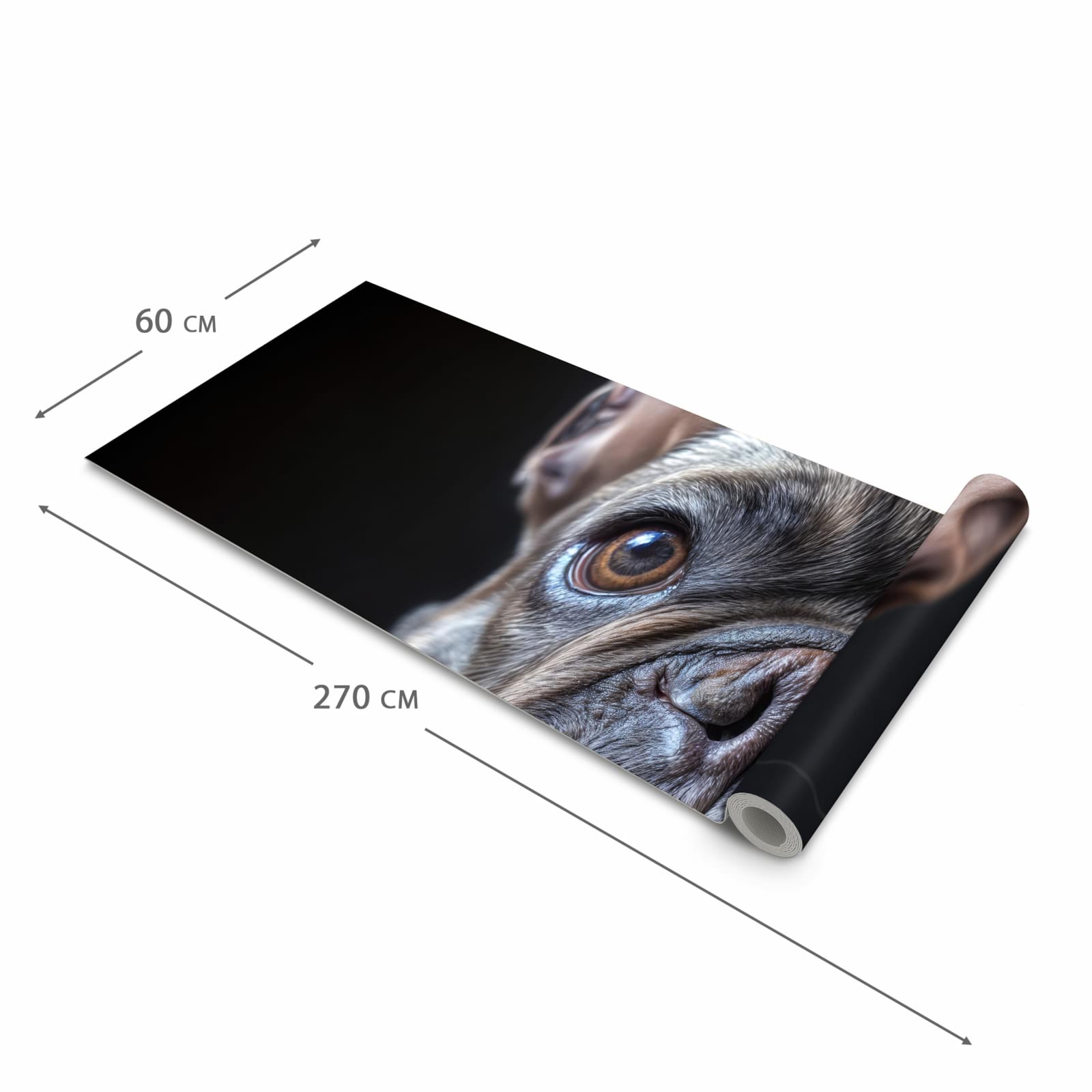 Bodenschonender moderner Küchenläufer mit Motiv Bulldoggenportrait in der Grösse 60x120 cm