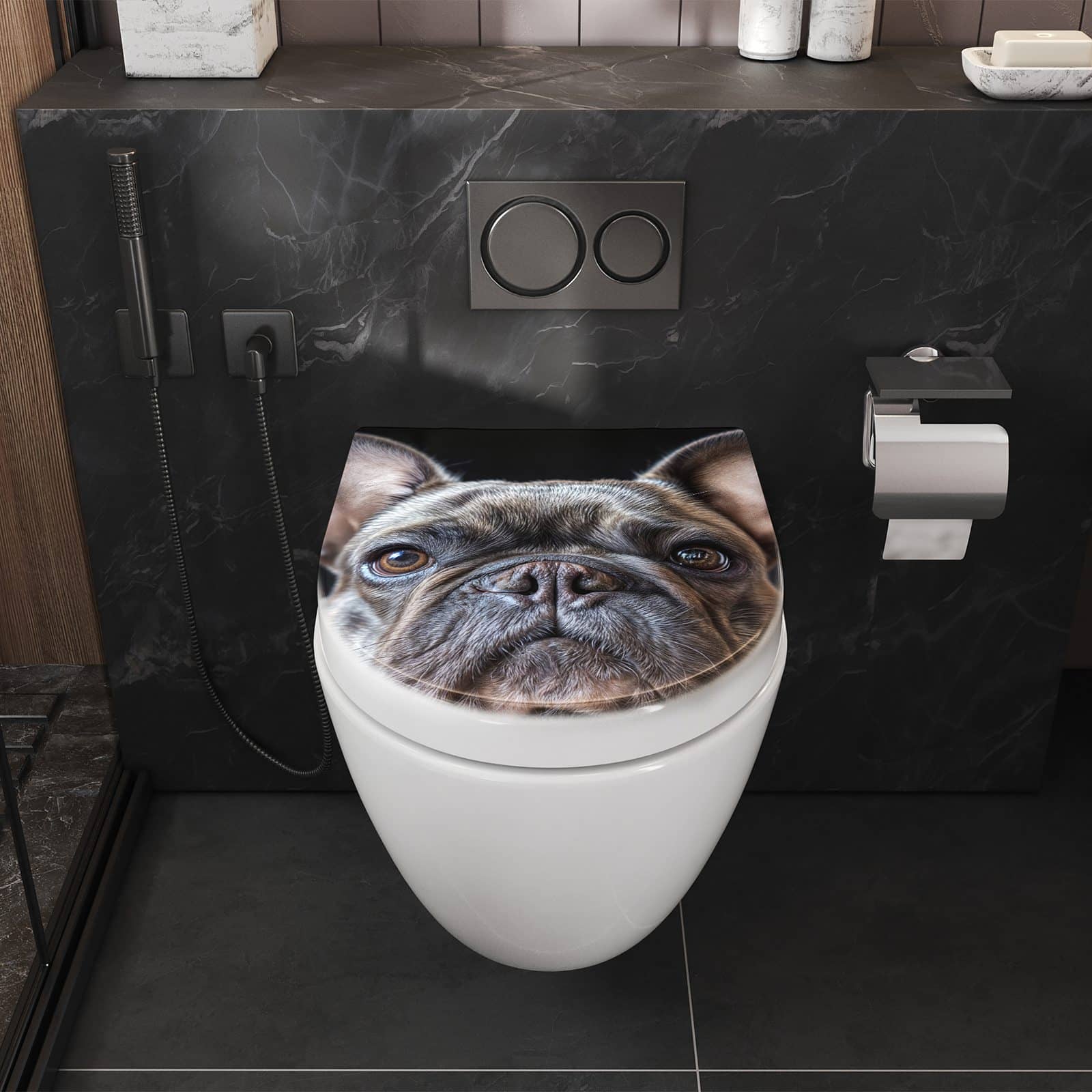WC-Sitz mit Absenkautomatik Bulldoggenportrait