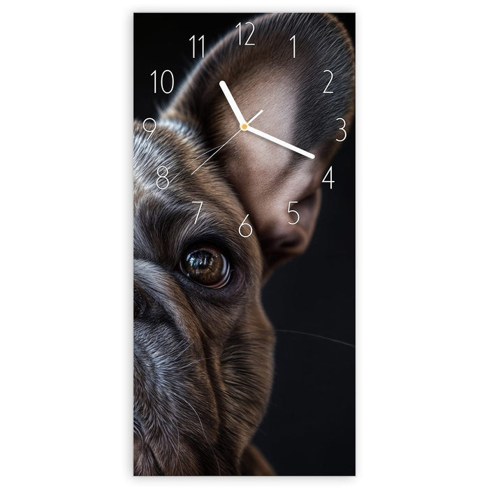 Wanduhr Hundeporträt aus Glas – Hochformat 30 × 60 cm mit Ziffernblatt Elegant