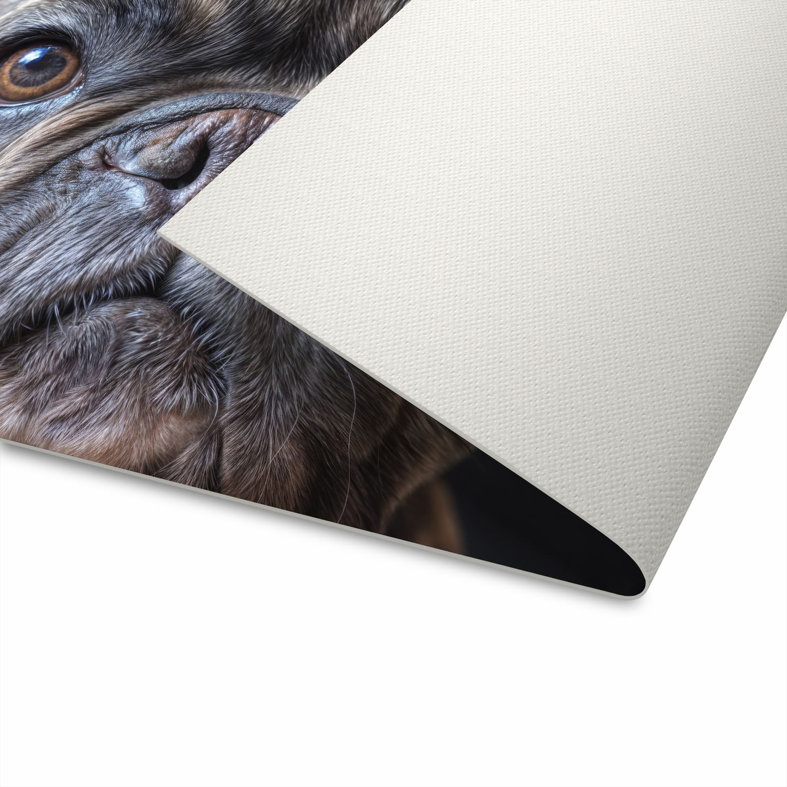 Waschbarer Küchenteppich mit Motiv Bulldoggenportrait auf der Unterseite