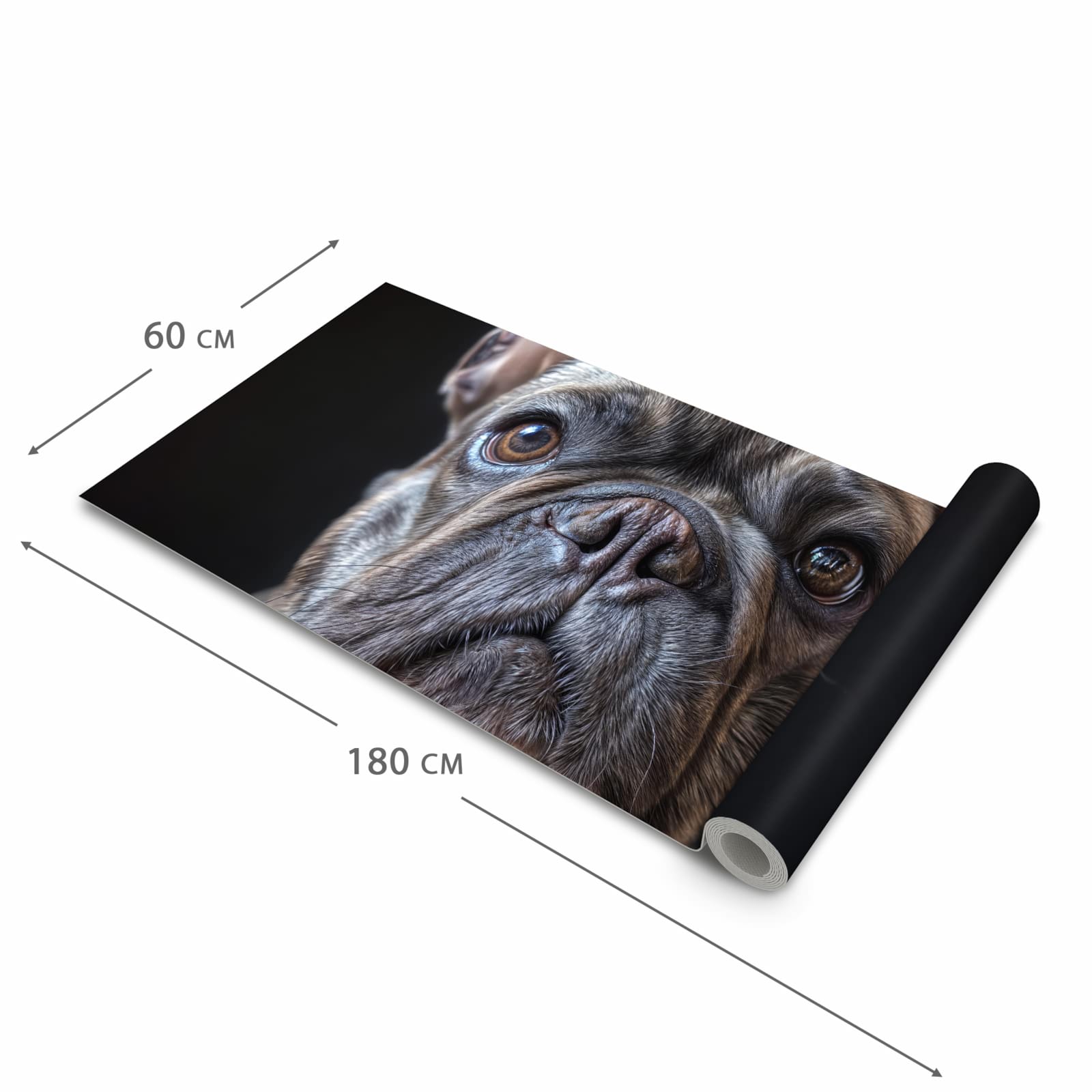 Bodenschonender Küchenläufer nach Maß mit Motiv Bulldoggenportrait in der Größe 60x120 cm