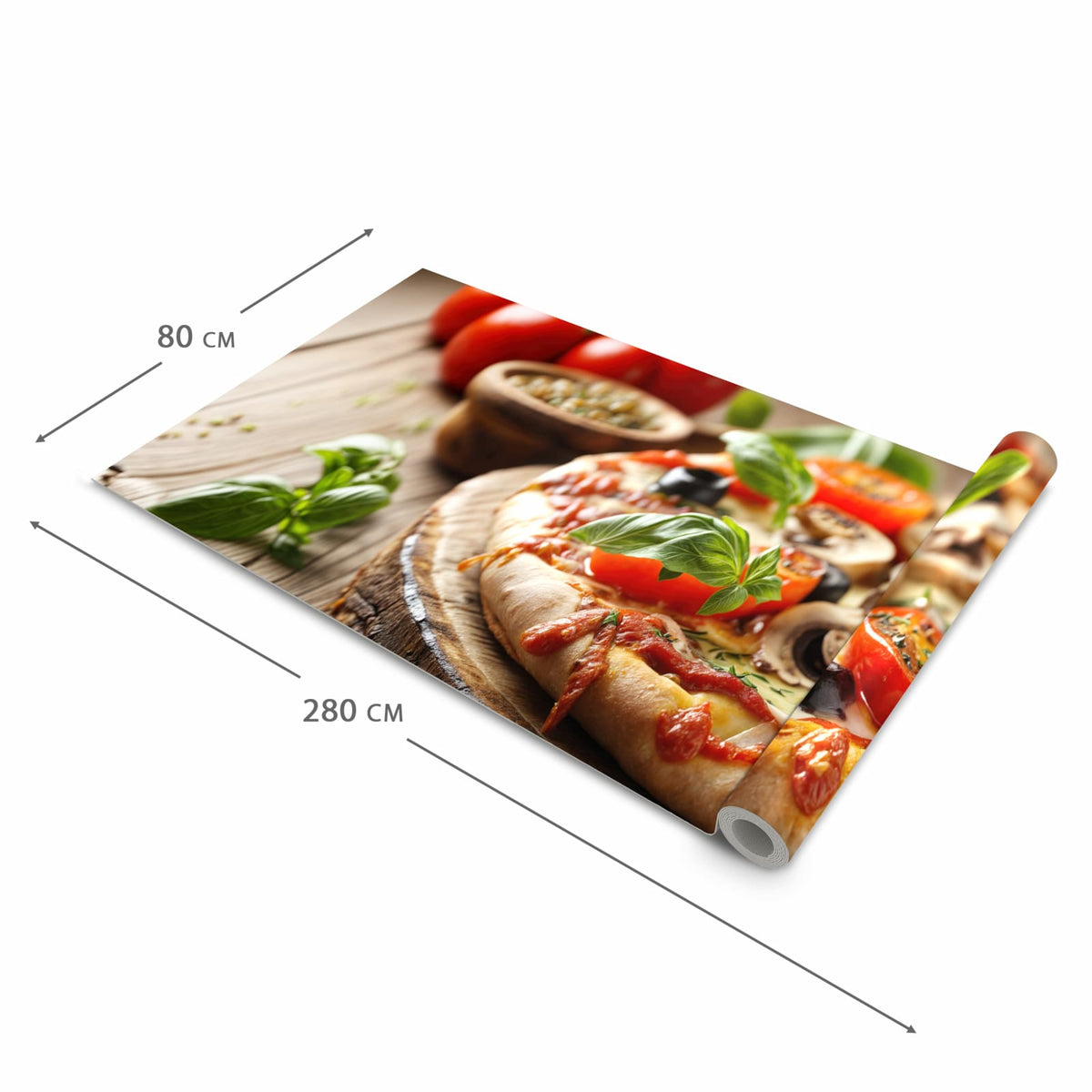 Hygienischer rutschfester Küchenläufer mit Motiv Pizza im Holzofen in der Grösse 60x120 cm