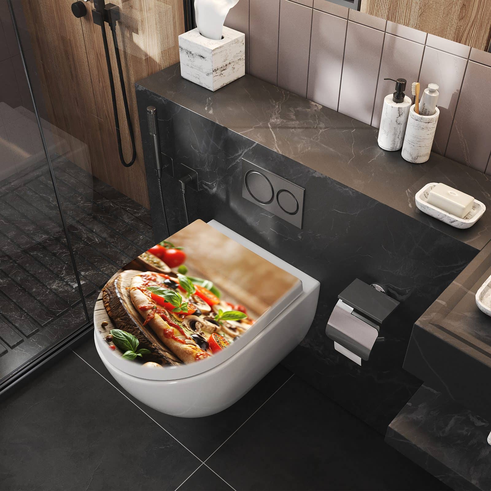 WC-Sitz mit Absenkautomatik Pizza im Holzofen