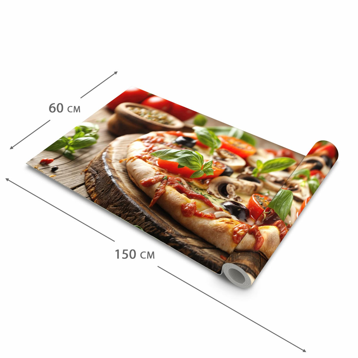 Geruchsneutraler Küchenteppich mit Motiv Pizza im Holzofen in der Grösse 60x120 cm zum Waschen