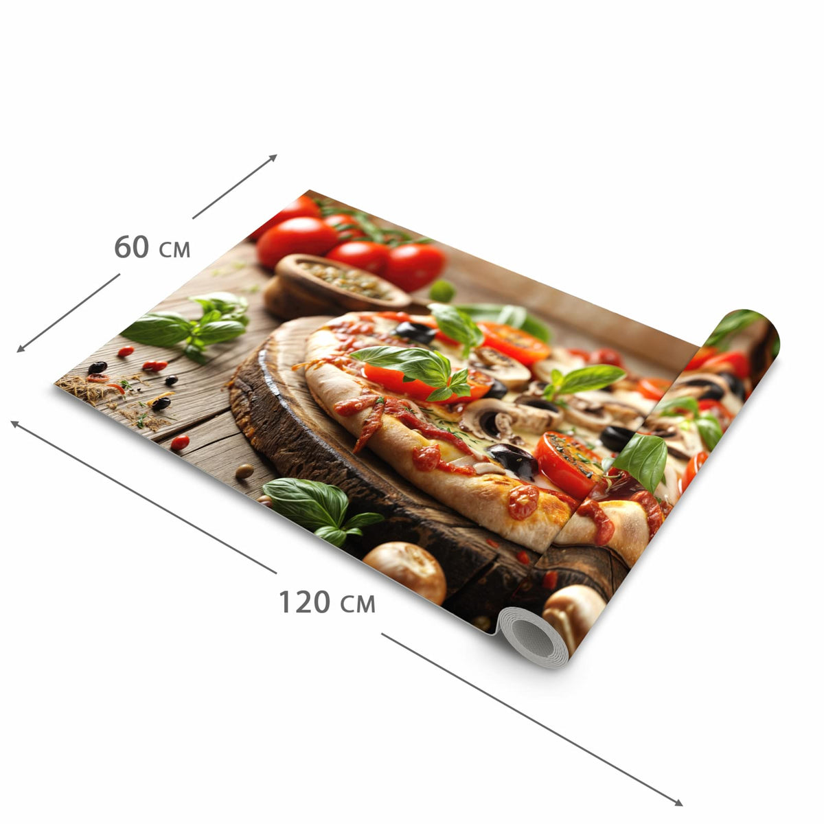 Schmutzabweisender Küchenteppich mit Motiv Pizza im Holzofen in der Grösse 60x120 cm