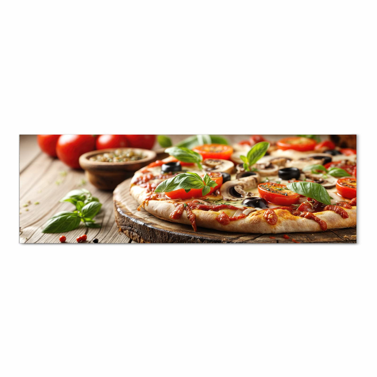 Wasserabweisender Läufer für die Küche mit Motiv Pizza im Holzofen in Frontansicht