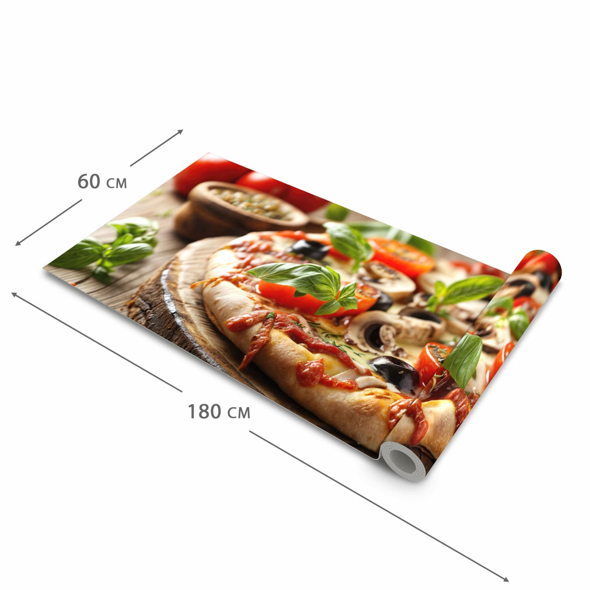 Langlebiger waschbarer Küchenteppich mit Motiv Pizza im Holzofen in der Größe 60x120 cm