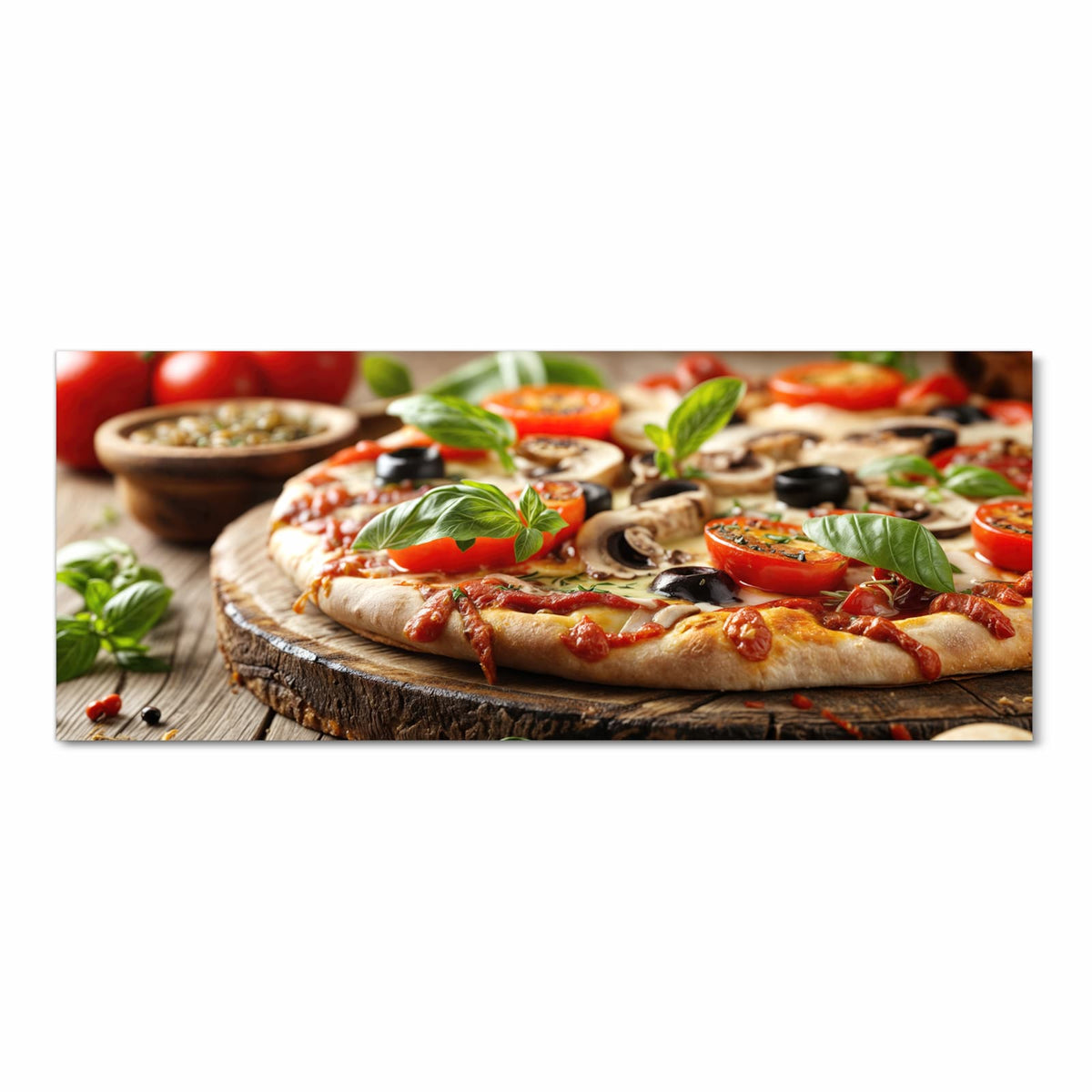 Küchenteppich mit Motiv Pizza im Holzofen in Frontansicht für sicheres Aufbewahren