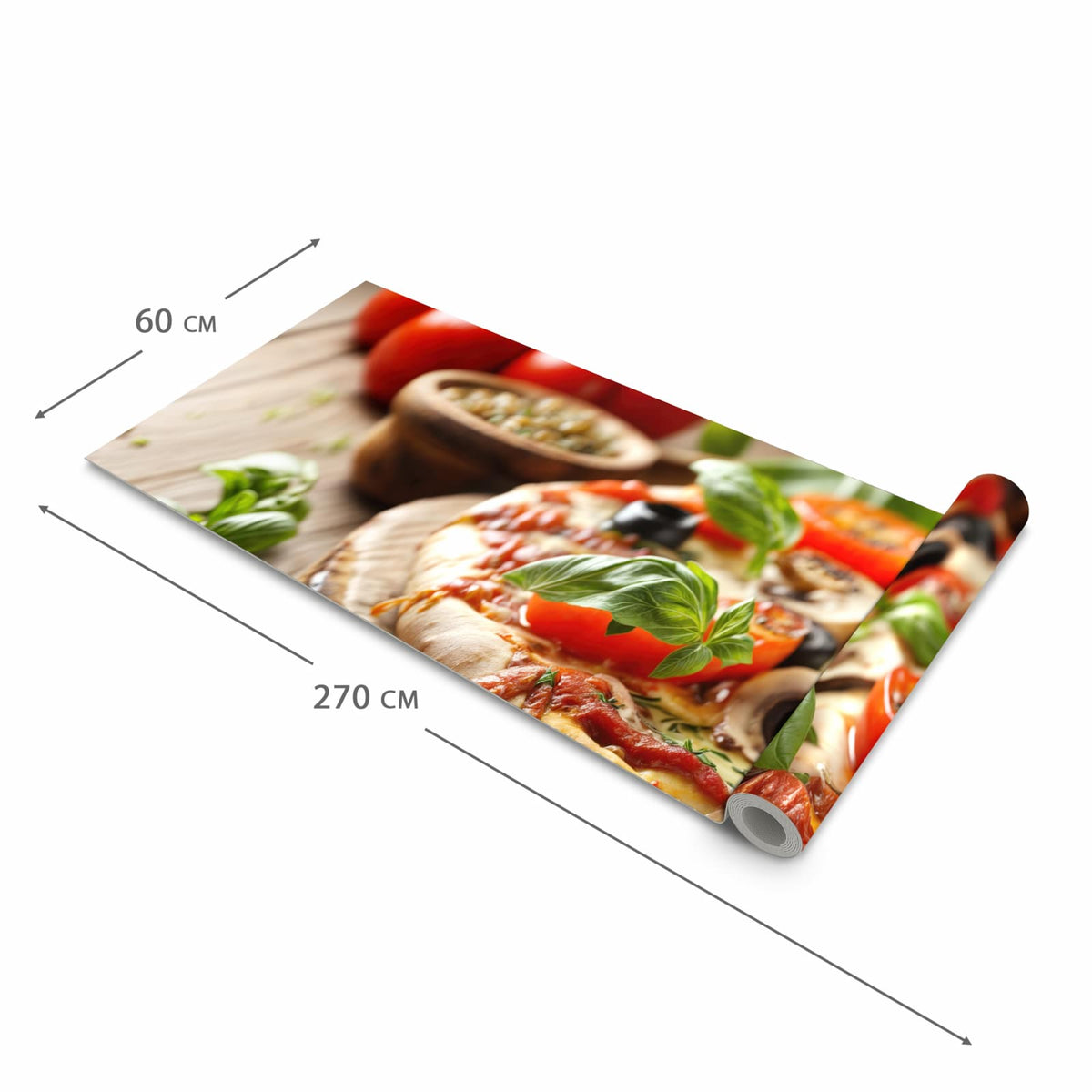 Pflegeleichter rutschfester Küchenteppich mit Motiv Pizza im Holzofen in der Grösse 60x120 cm