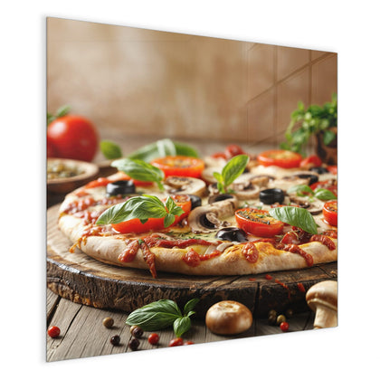 Magnettafel mit dem Motiv Pizza auf Holzbrett