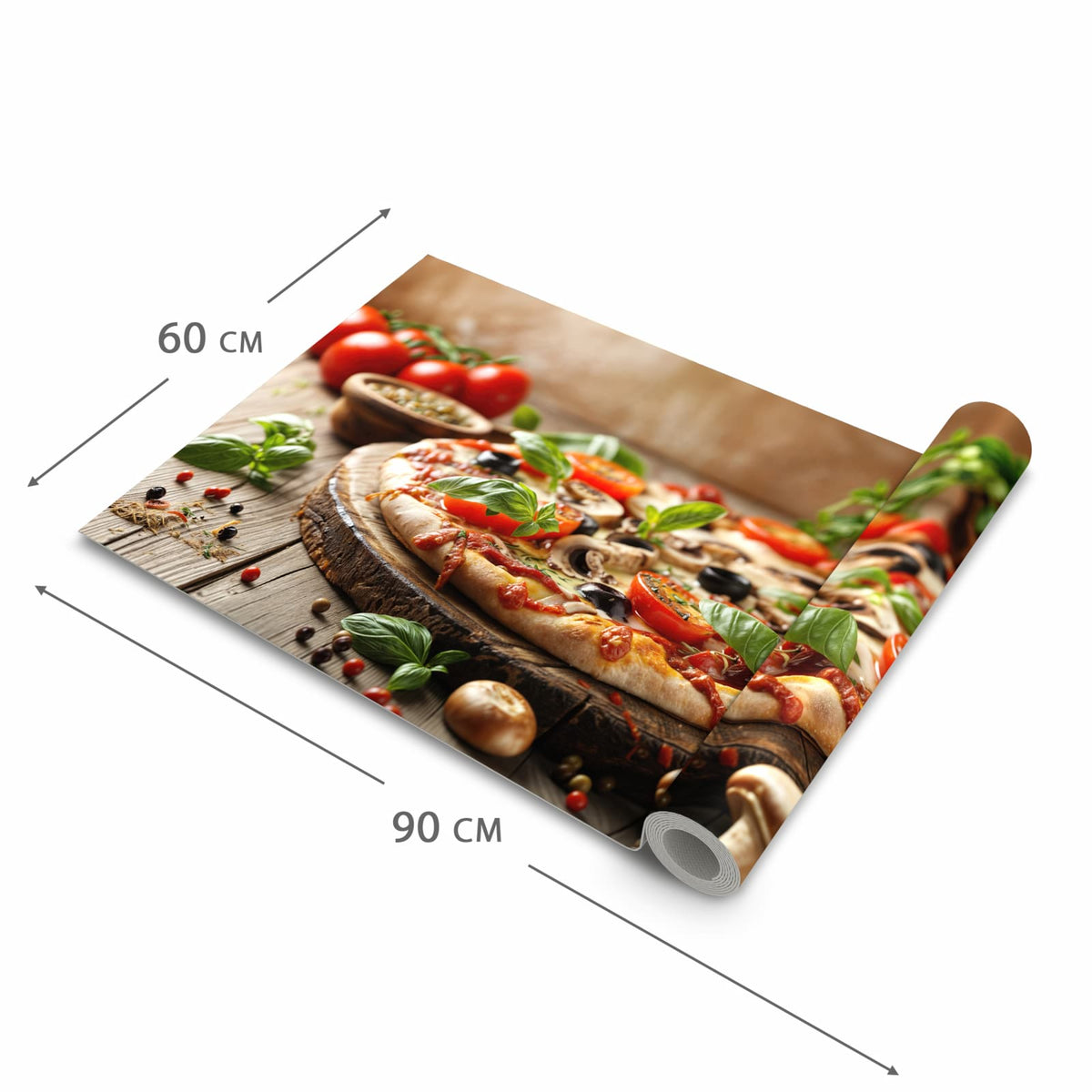 Rutschhemmender Küchenläufer mit Motiv Pizza im Holzofen in der Grösse 60x120 cm