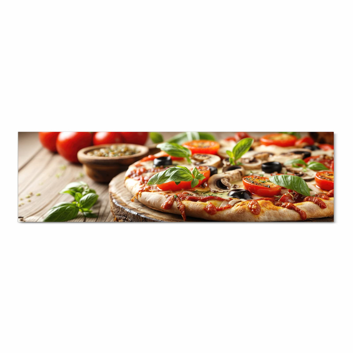 Fleckenresistenter Küchenläufer mit Motiv Pizza im Holzofen in Frontansicht