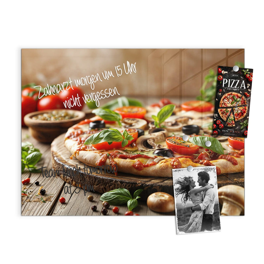 Maße Magnettafel - Pizza auf Holzbrett