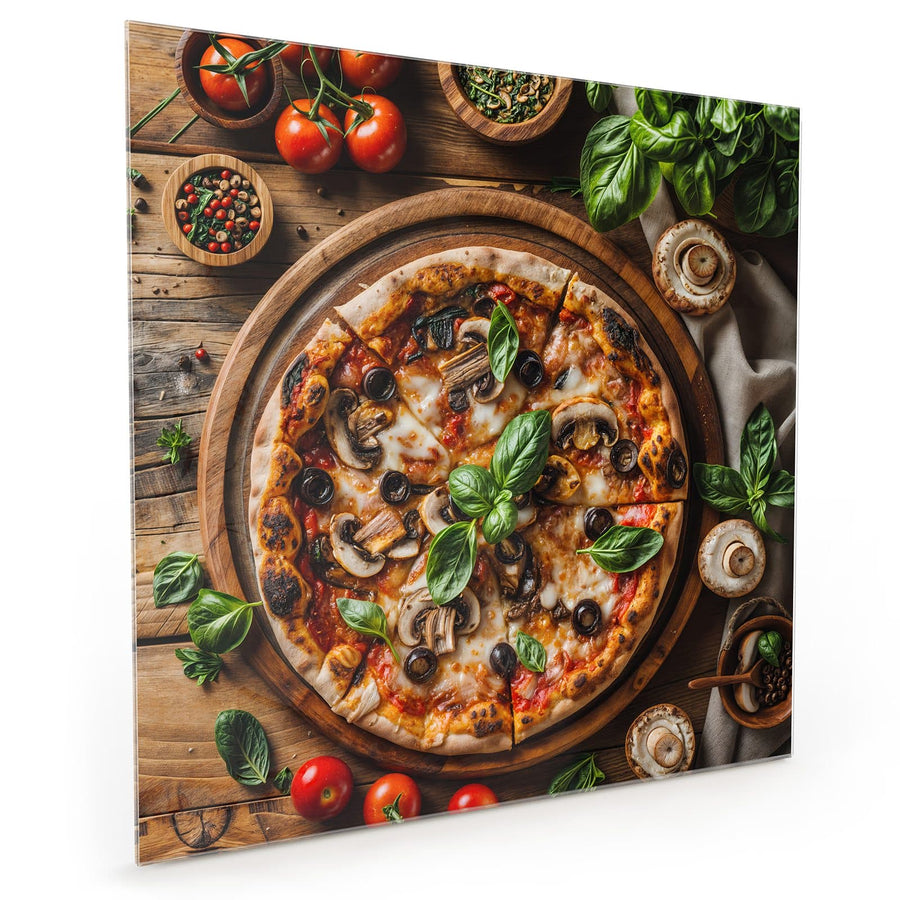 Maße Küchenrückwand Pizza mit Champignons aus Glas
