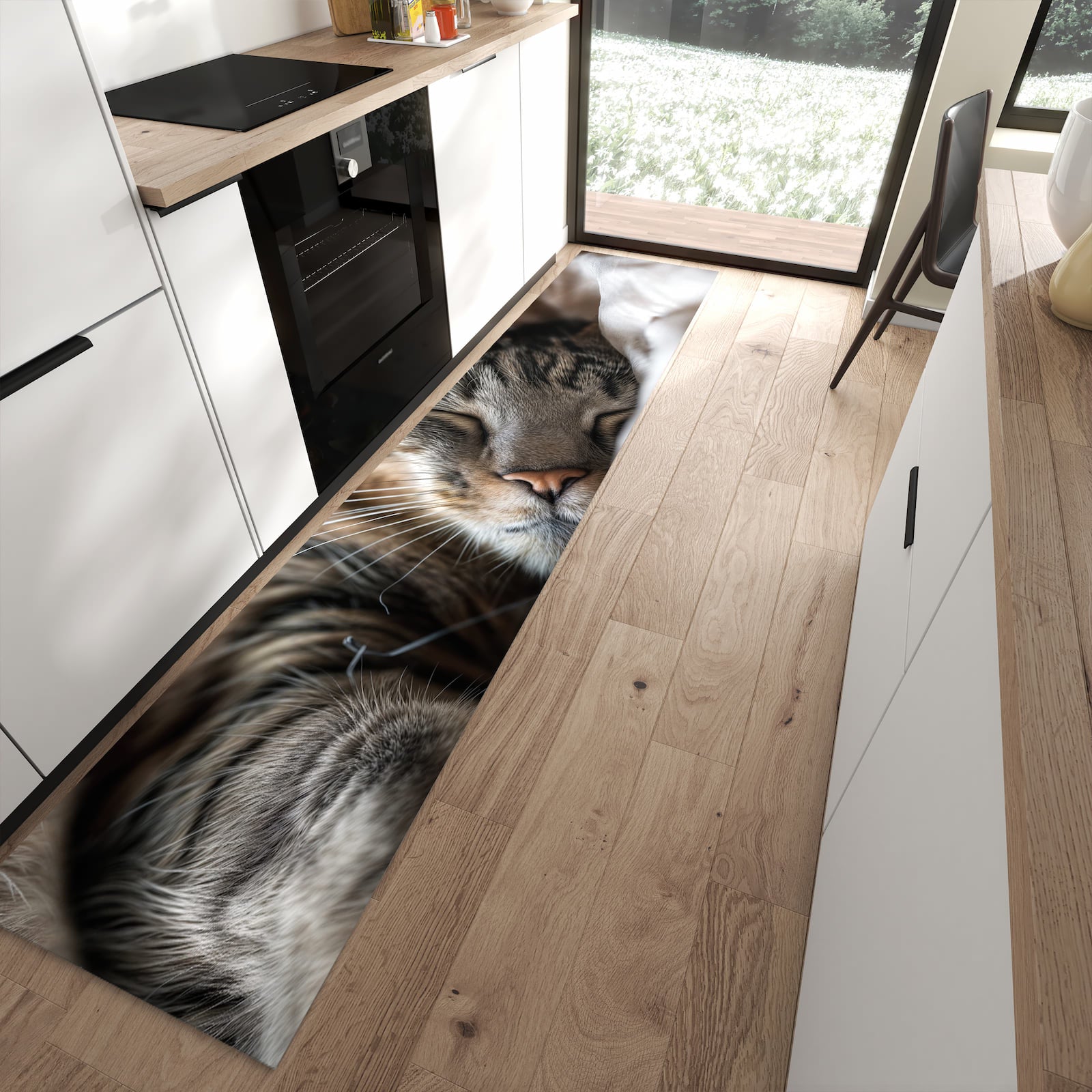 Pflegeleichter Teppich für Küche mit Motiv Katze von Schlafende in moderner Küche