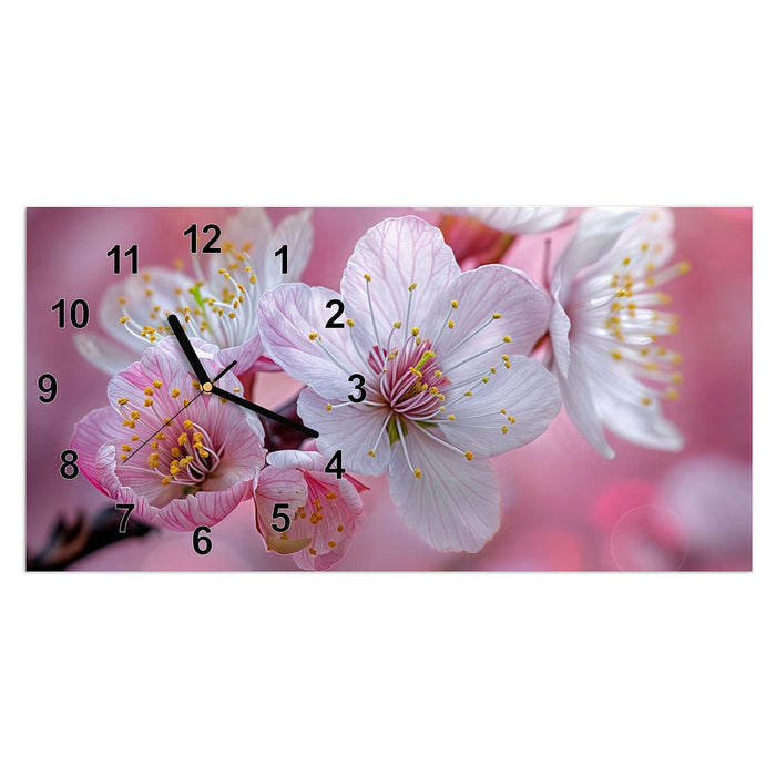 Wanduhr Sanfte Kirschblüten aus Glas – Querformat 60 × 30 cm mit Ziffernblatt Modern
