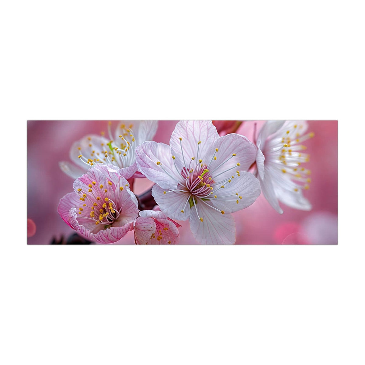 Küchenrückwand aus Glas Rosa Blüten am Zweig im Hochformat, Motiv bildfüllend von vorn