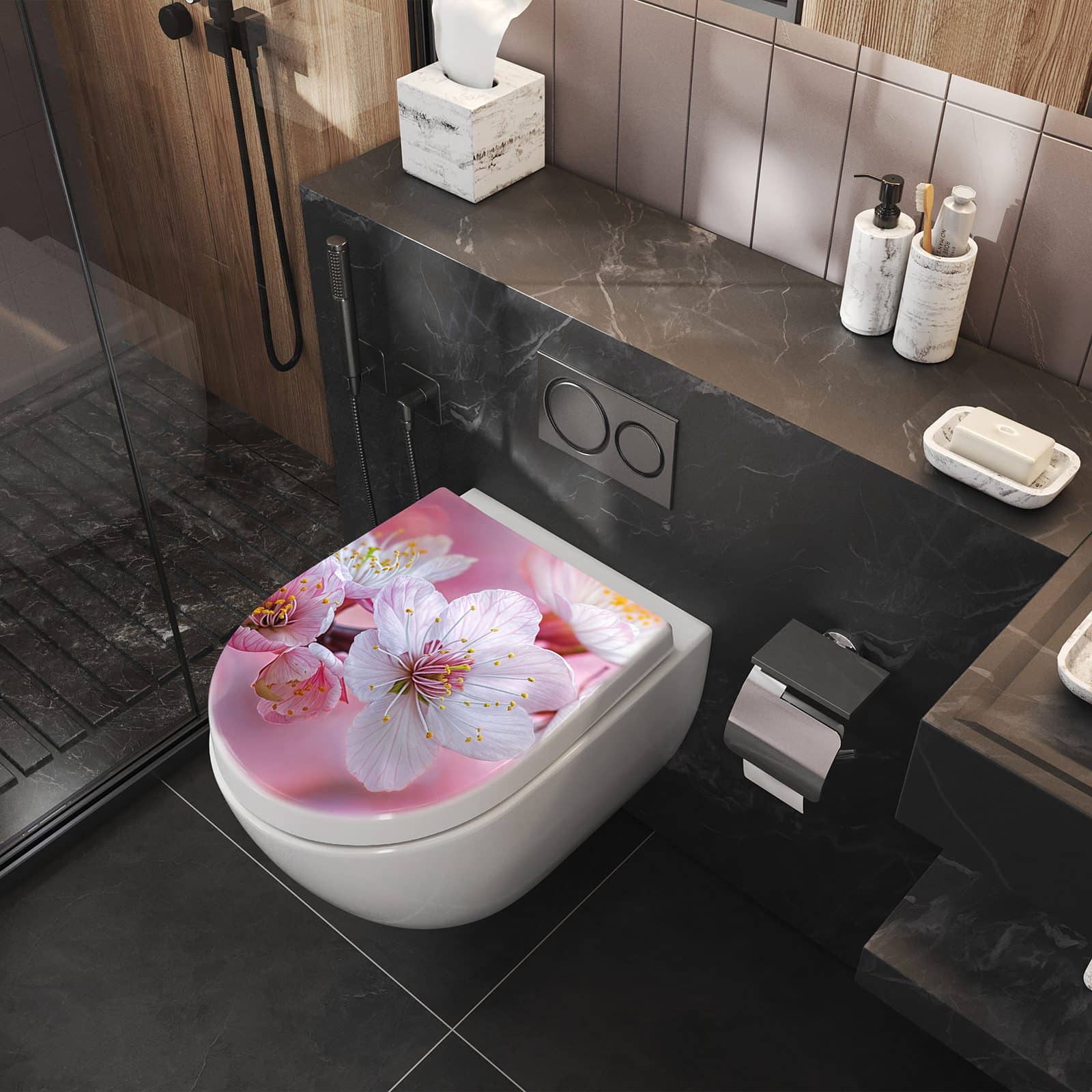 WC-Sitz mit Absenkautomatik Sanfte Kirschblüten