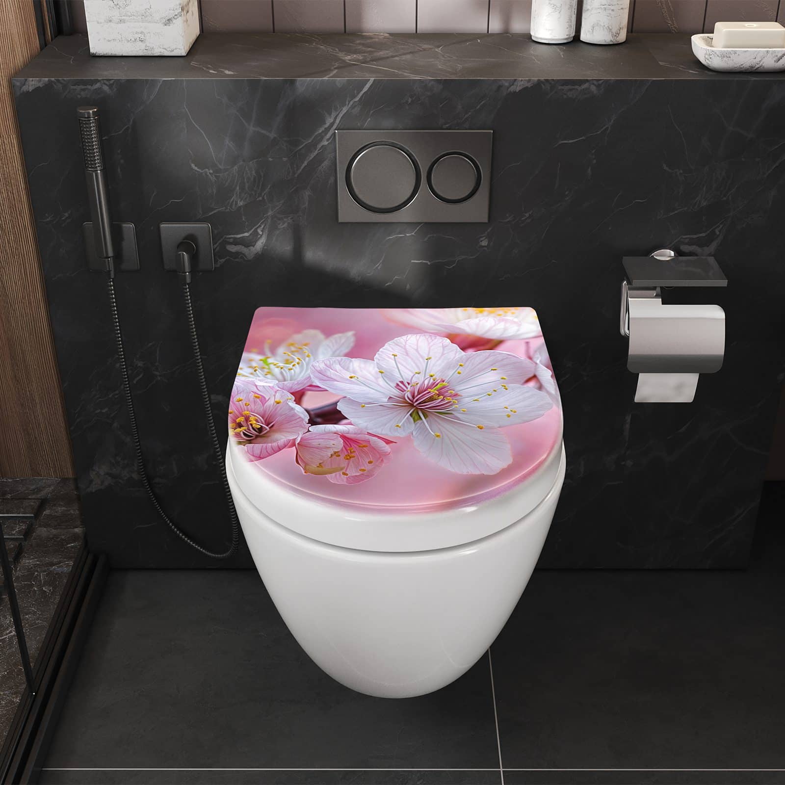 WC-Sitz mit Absenkautomatik Sanfte Kirschblüten