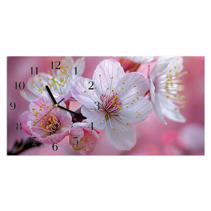 Wanduhr Sanfte Kirschblüten aus Glas – Querformat 60 × 30 cm mit Ziffernblatt Klassisch