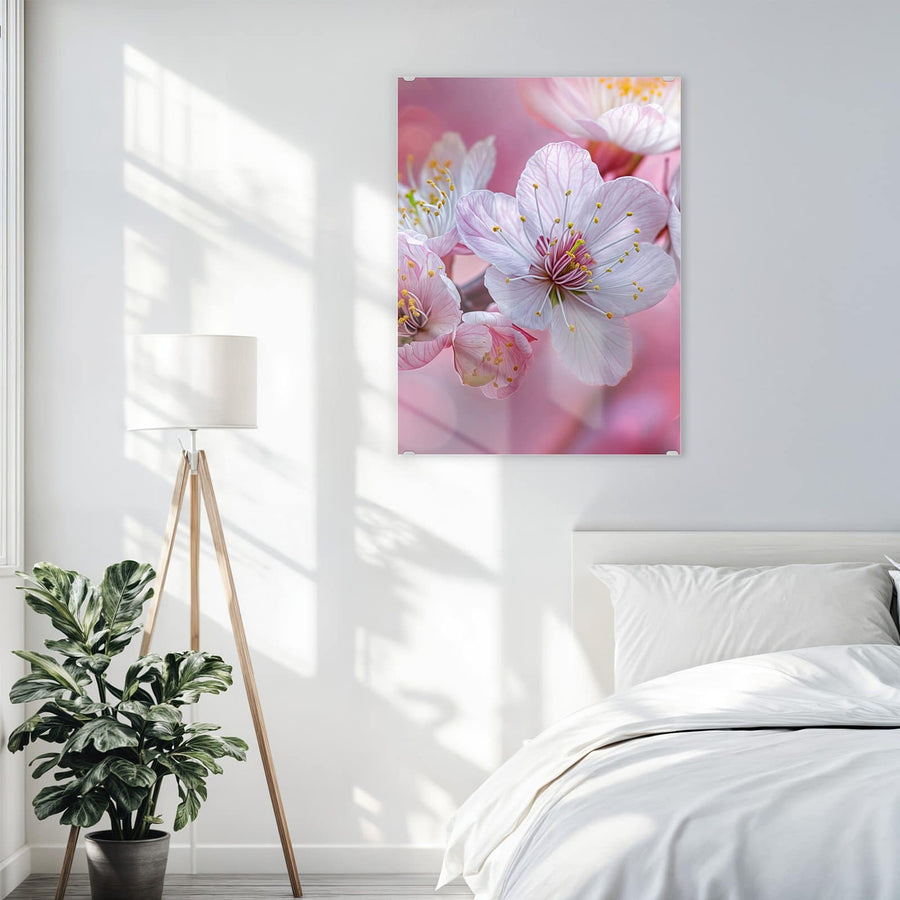Maße Wandbild - Rosa Blüten am Zweig - Hochformat