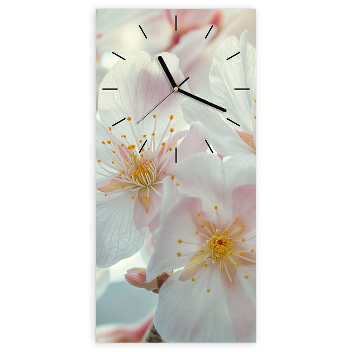 Wanduhr Kirschblüten Zauber aus Glas – Hochformat 30 × 60 cm mit Ziffernblatt Linie