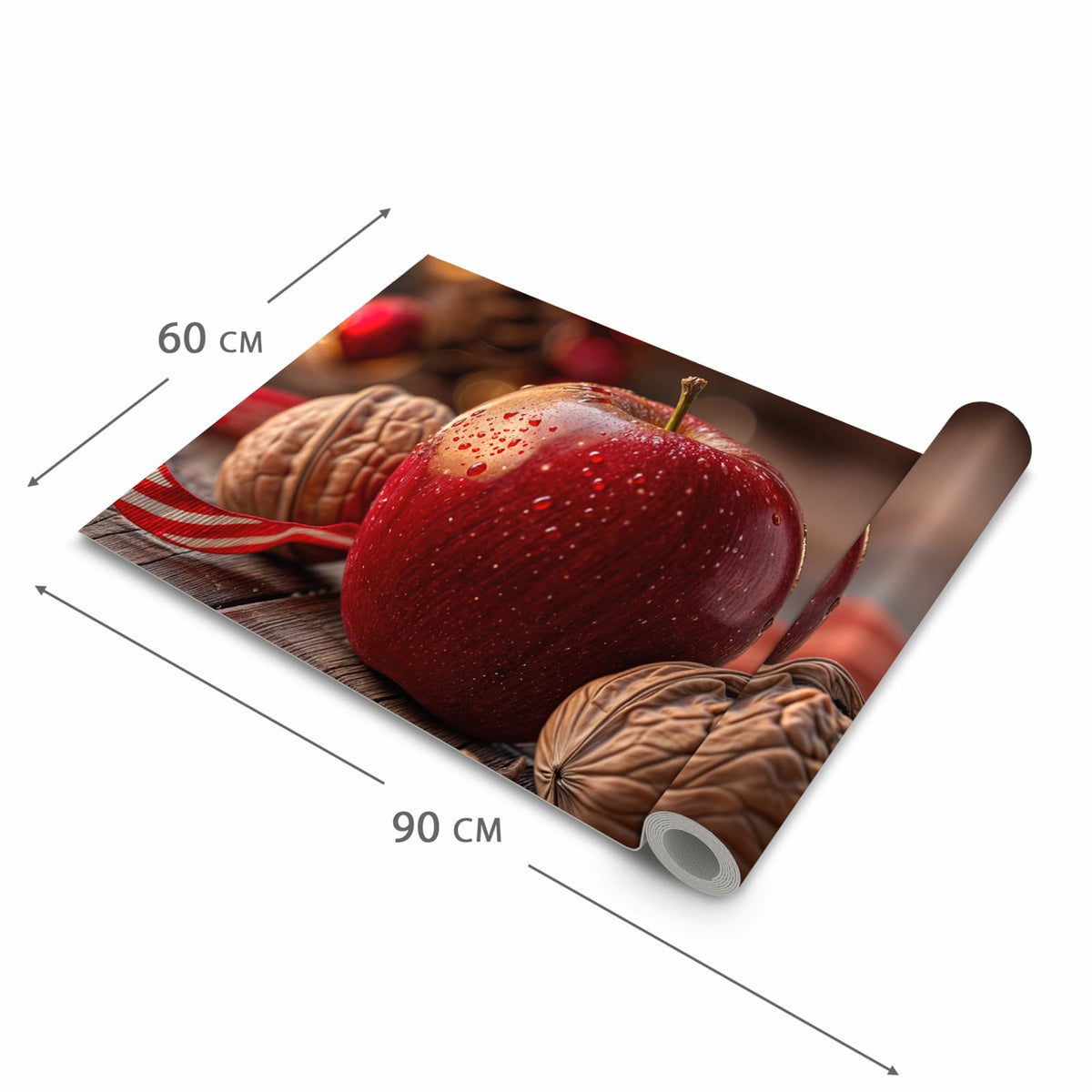 Strapazierfähiger Bodenläufer mit Motiv Apfel und Nüsse in der Grösse 80x300 cm