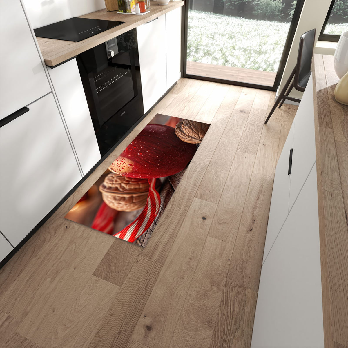Langlebiger Küchenteppich mit Motiv Apfel und Nüsse in moderner Küche #grösse_60 x 150 cm