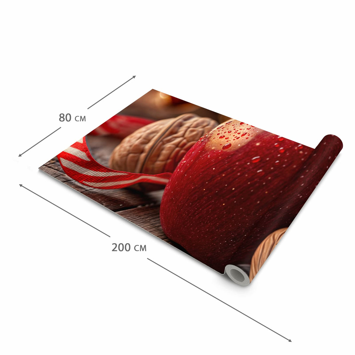Waschbarer Bodenläufer Teppich mit Motiv Apfel und Nüsse in der Grösse 80x300 cm