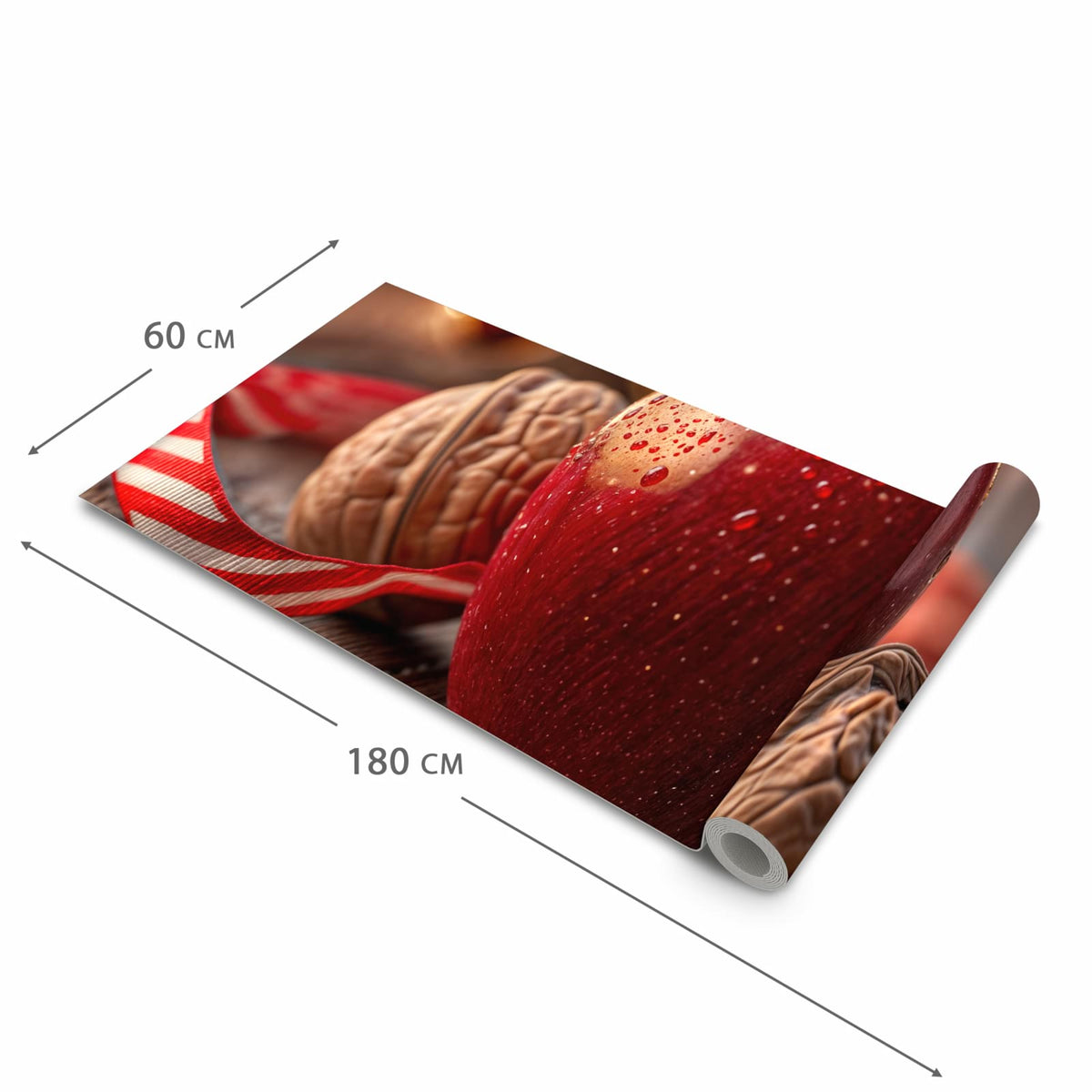 Rutschfester dünner Küchenteppich mit Motiv Apfel und Nüsse in der Größe 80x300 cm