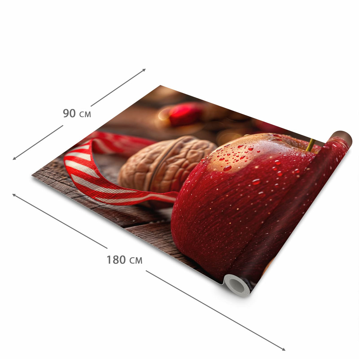 Bodenschonender rutschfester Küchenteppich mit Motiv Apfel und Nüsse in der Grösse 80x300 cm