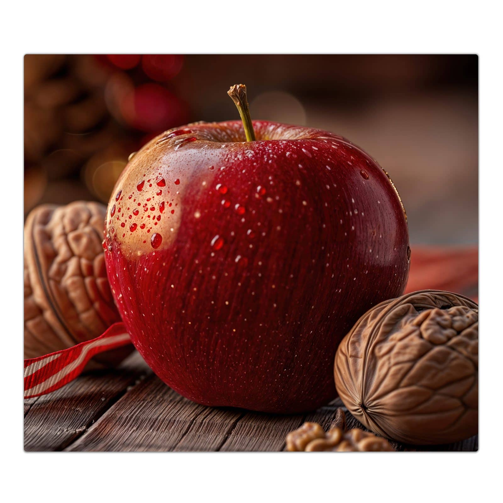 1-teilige Kochfeldabdeckung mit Apfel und Nüsse-Motiv in der Frontansicht #grösse_1-Teilig (60x52cm)