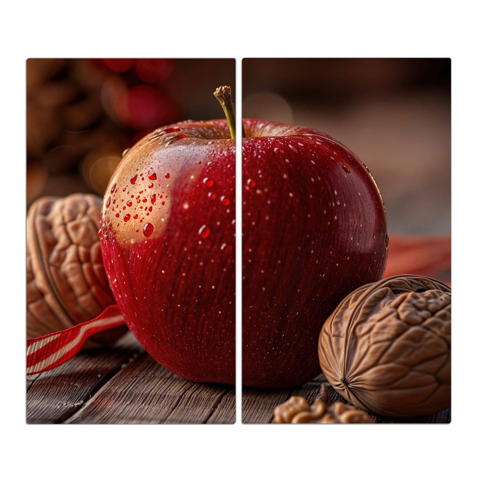 2-teilige Herdabdeckplatte mit Apfel und Nüsse-Motiv in der Frontansicht #grösse_2-Teilig (60x52cm)