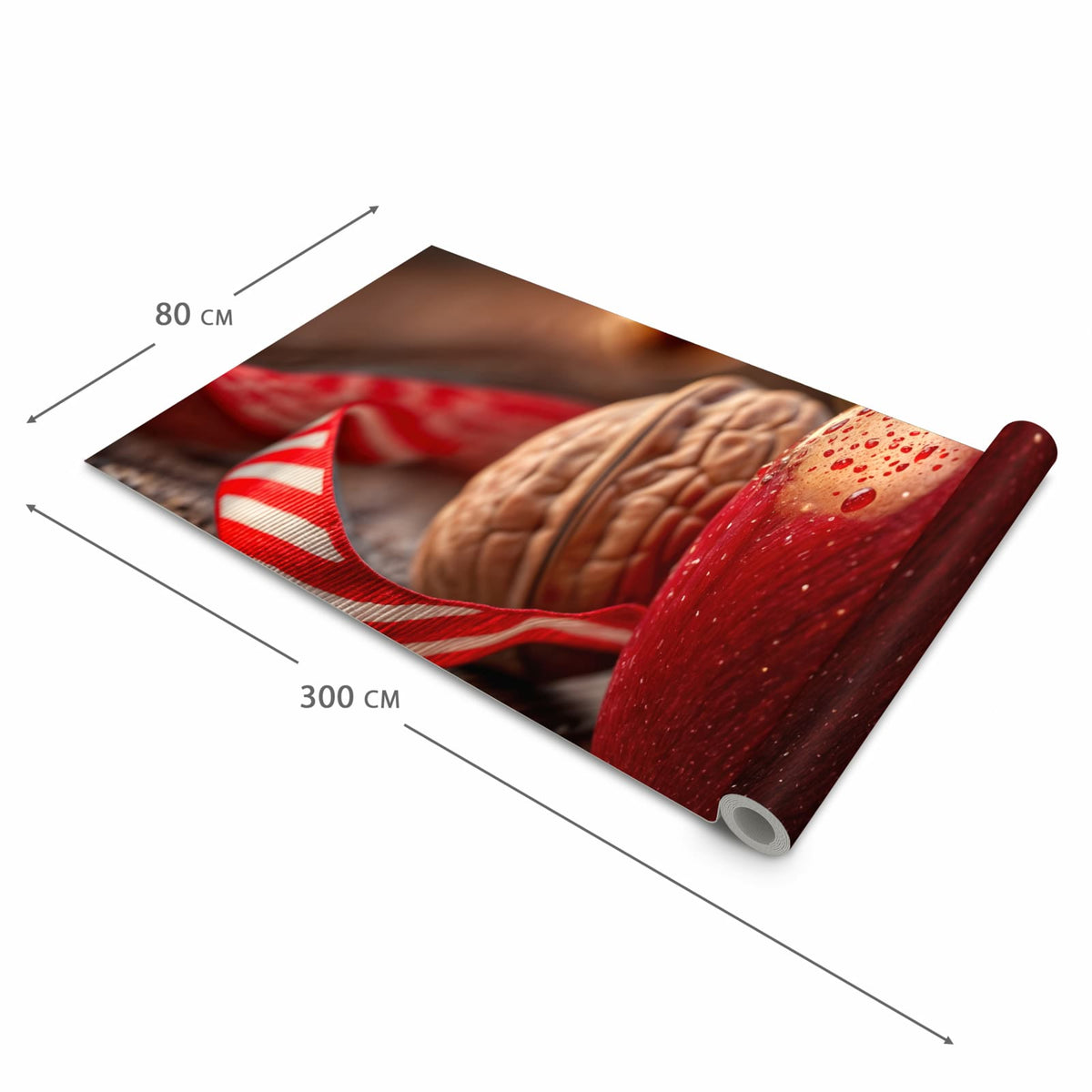 Feuchtigkeitsresistenter Küchenteppich mit Motiv Apfel und Nüsse in der Grösse 80x300 cm