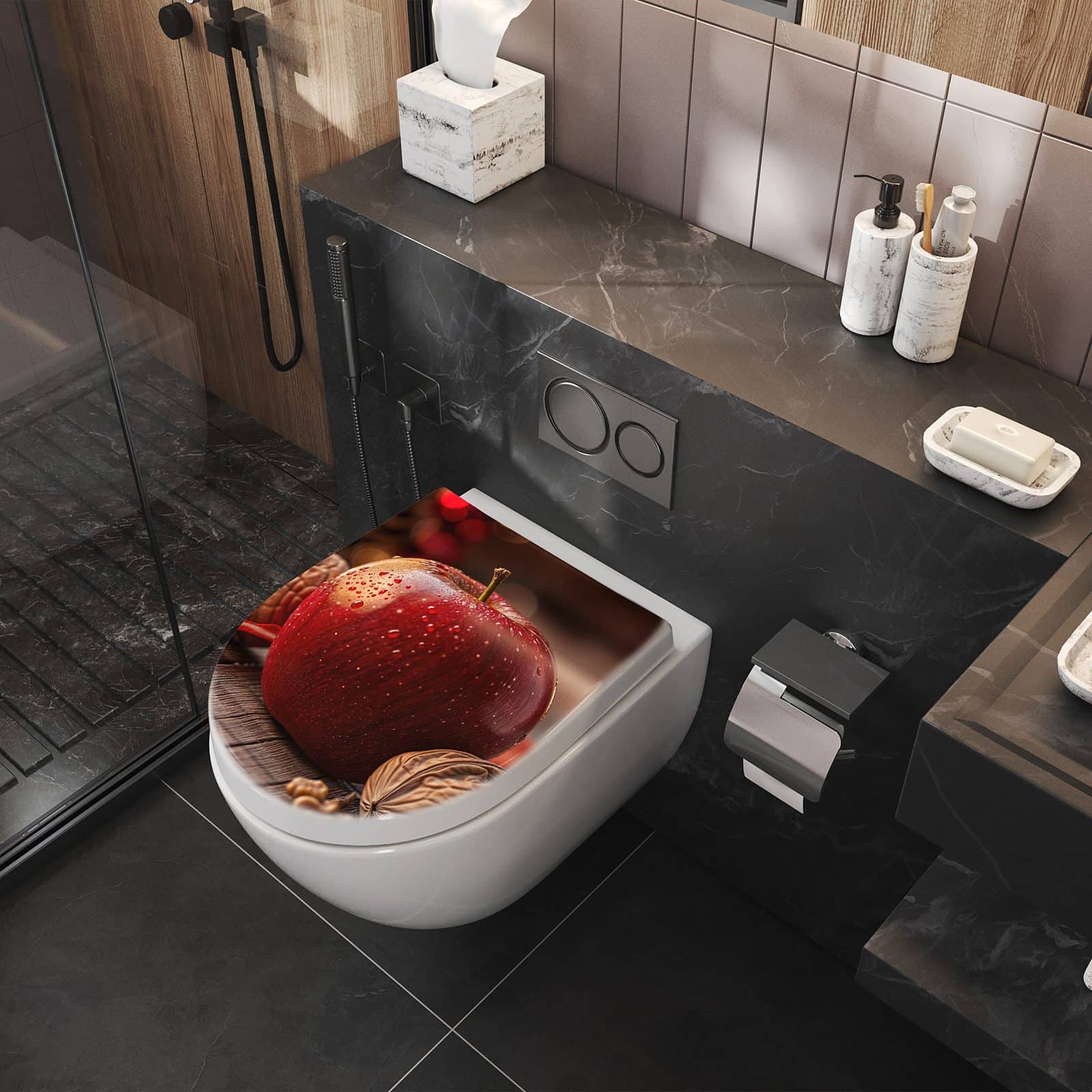 WC-Sitz mit Absenkautomatik Apfel und Nüsse