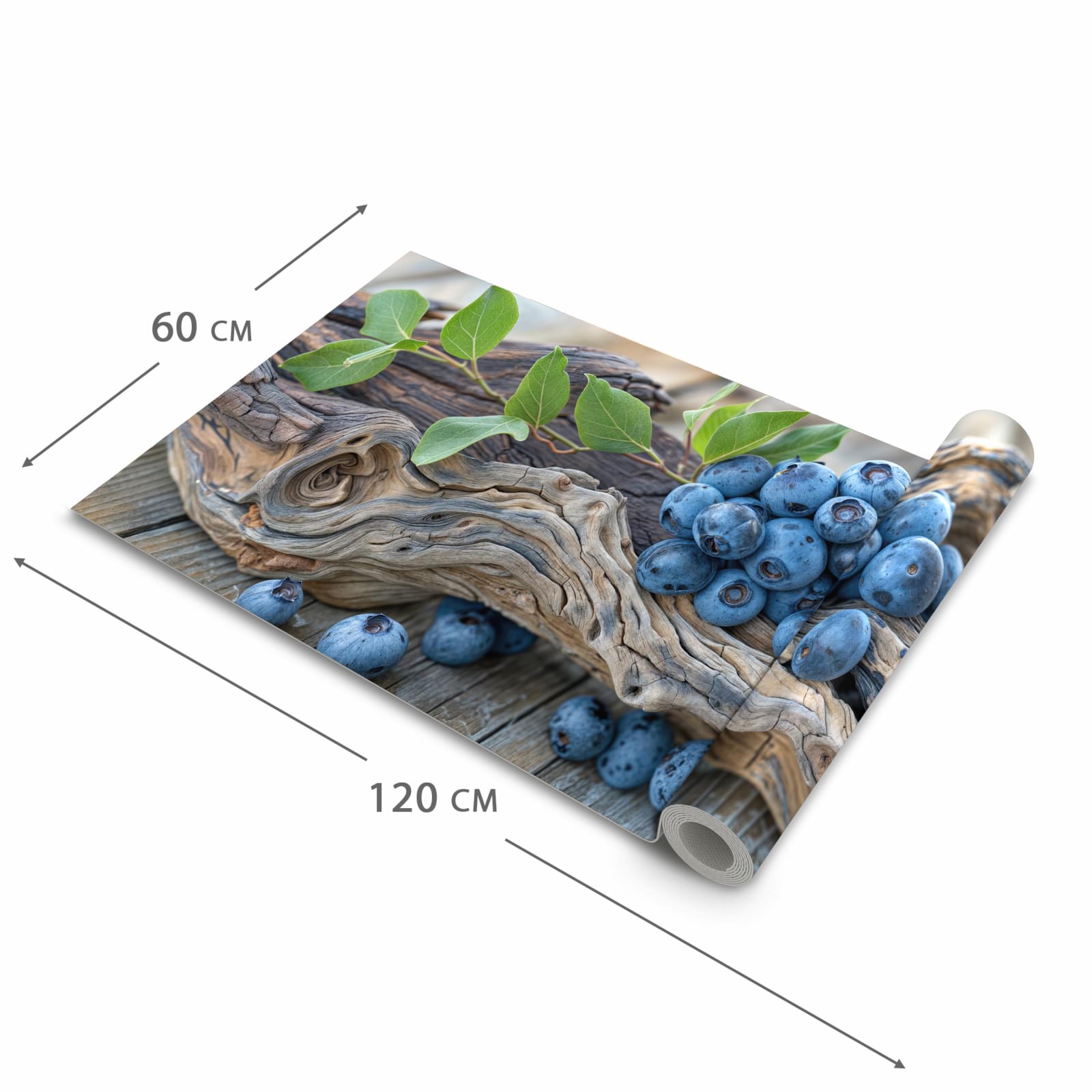 Formstabiler Küchenläufer mit Motiv auf und Blaubeeren in der Grösse 80x280 cm