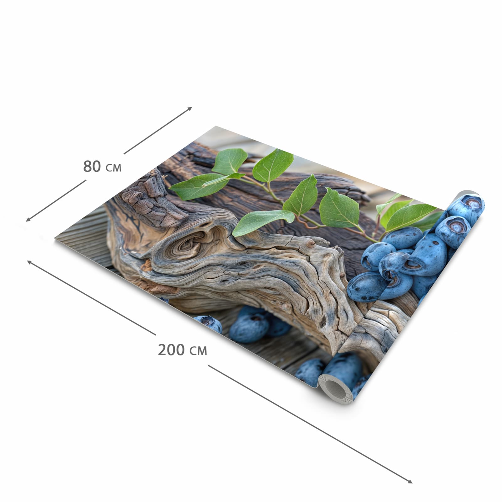 Wasserabweisender Teppichläufer für die Küche mit Motiv auf und Blaubeeren in der Grösse 80x300 cm