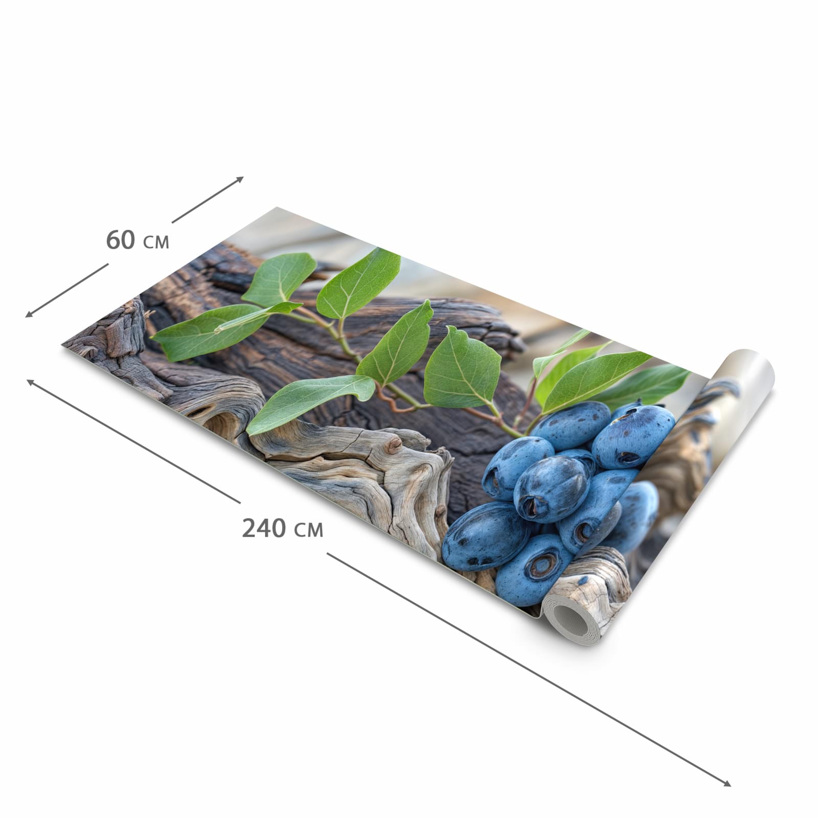 Geräuschdämpfender Küchenvorleger mit Motiv auf und Blaubeeren in der Größe 80x300 cm