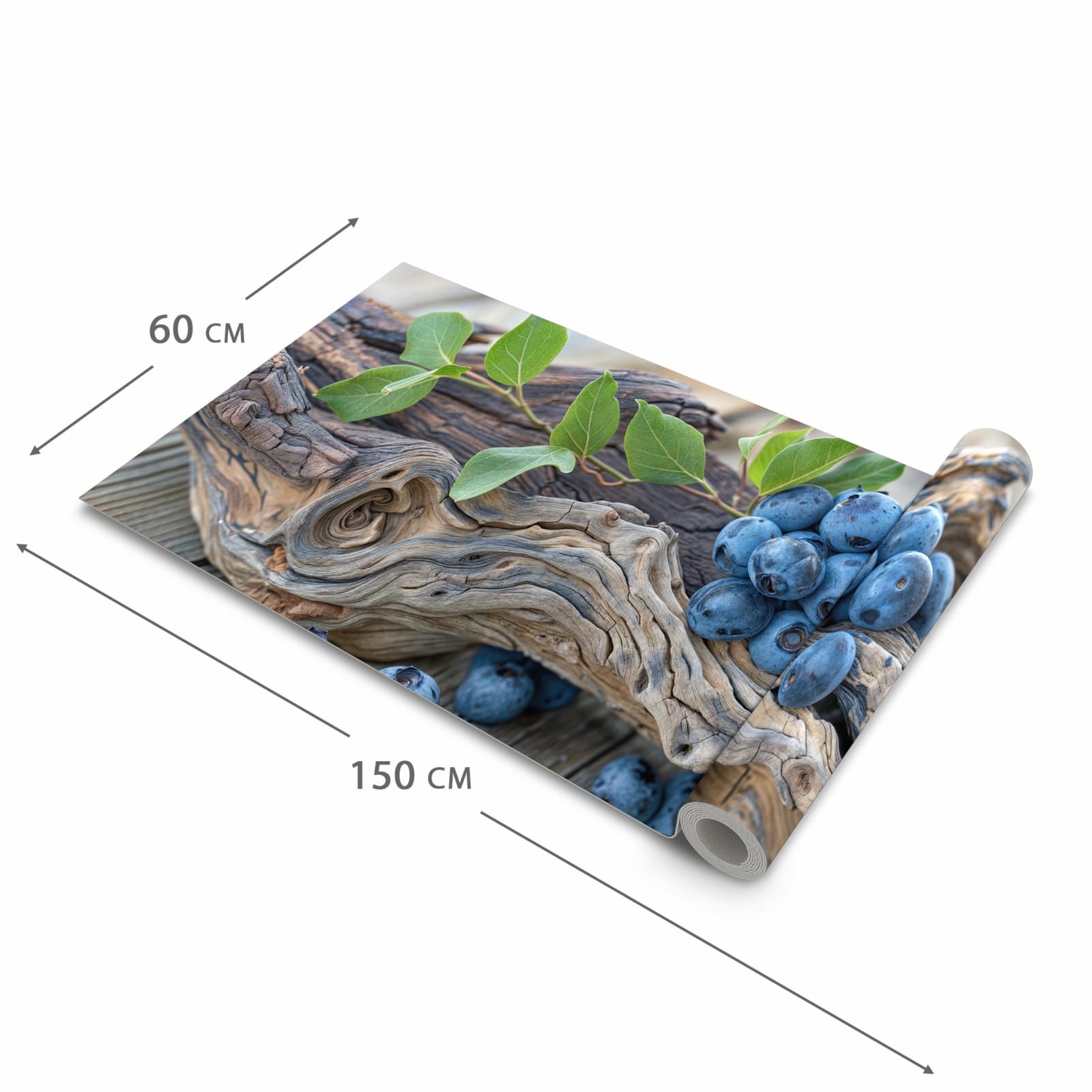 Küchenteppich mit Motiv auf und Blaubeeren in der Grösse 80x300 cm für sichere Aufbewahrung