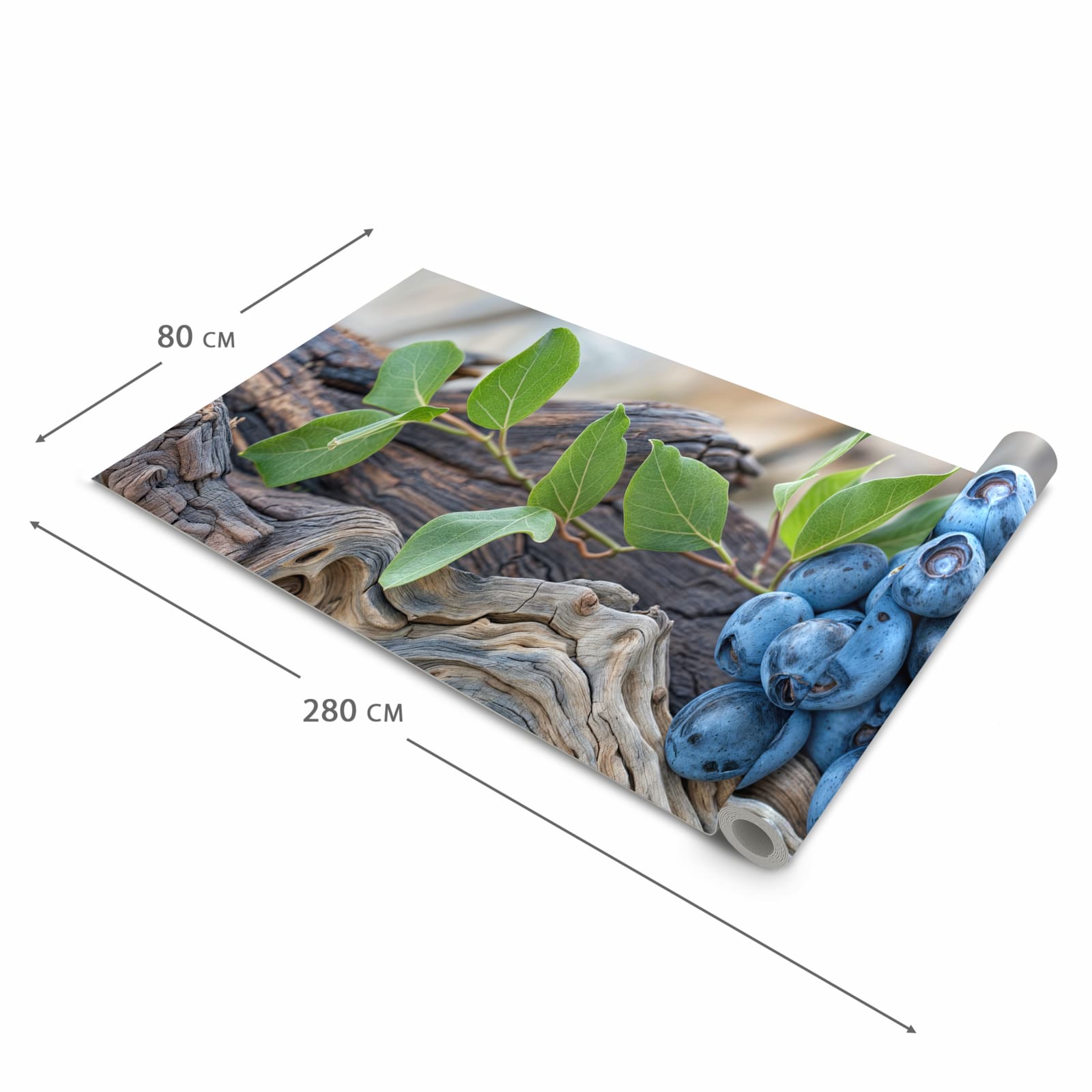Schmutzabweisender waschbarer Küchenläufer mit Motiv auf und Blaubeeren in der Größe 80x300 cm