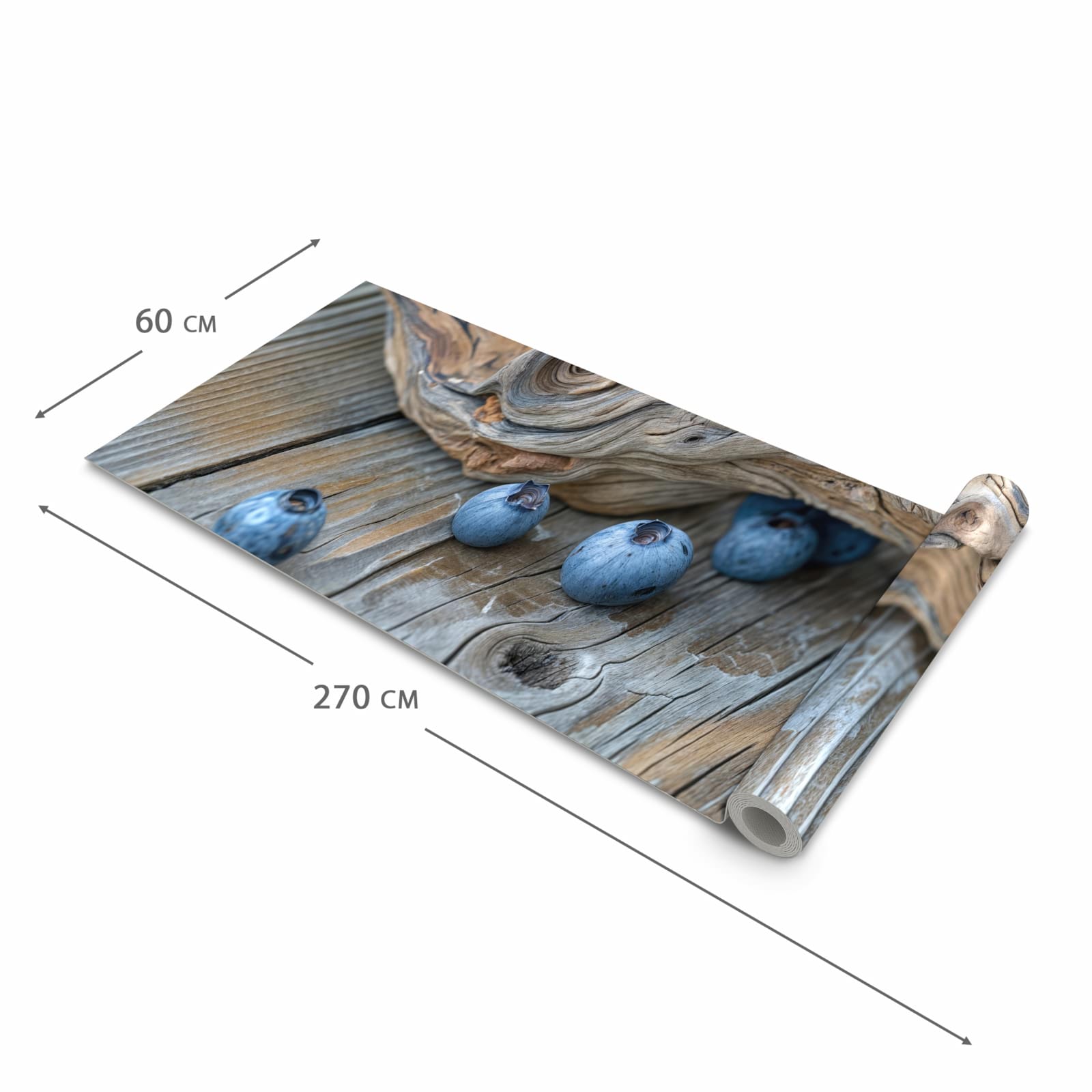 Abriebfester waschbarer Teppich Küche mit Motiv auf und Blaubeeren in der Grösse 80x300 cm