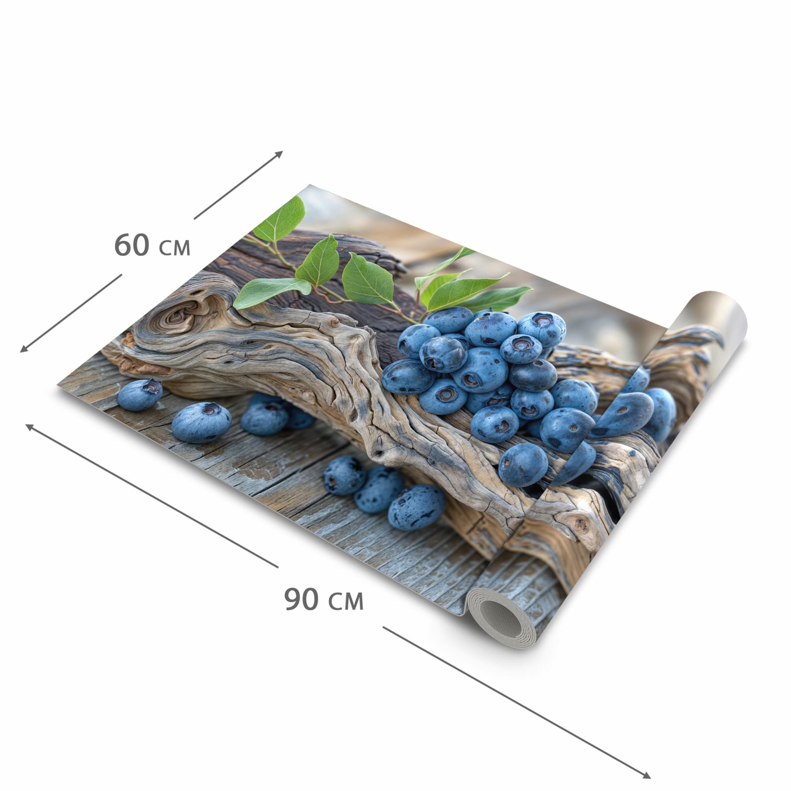 Komfortabler Küchenteppich mit Motiv auf und Blaubeeren in der Grösse 80x300 cm