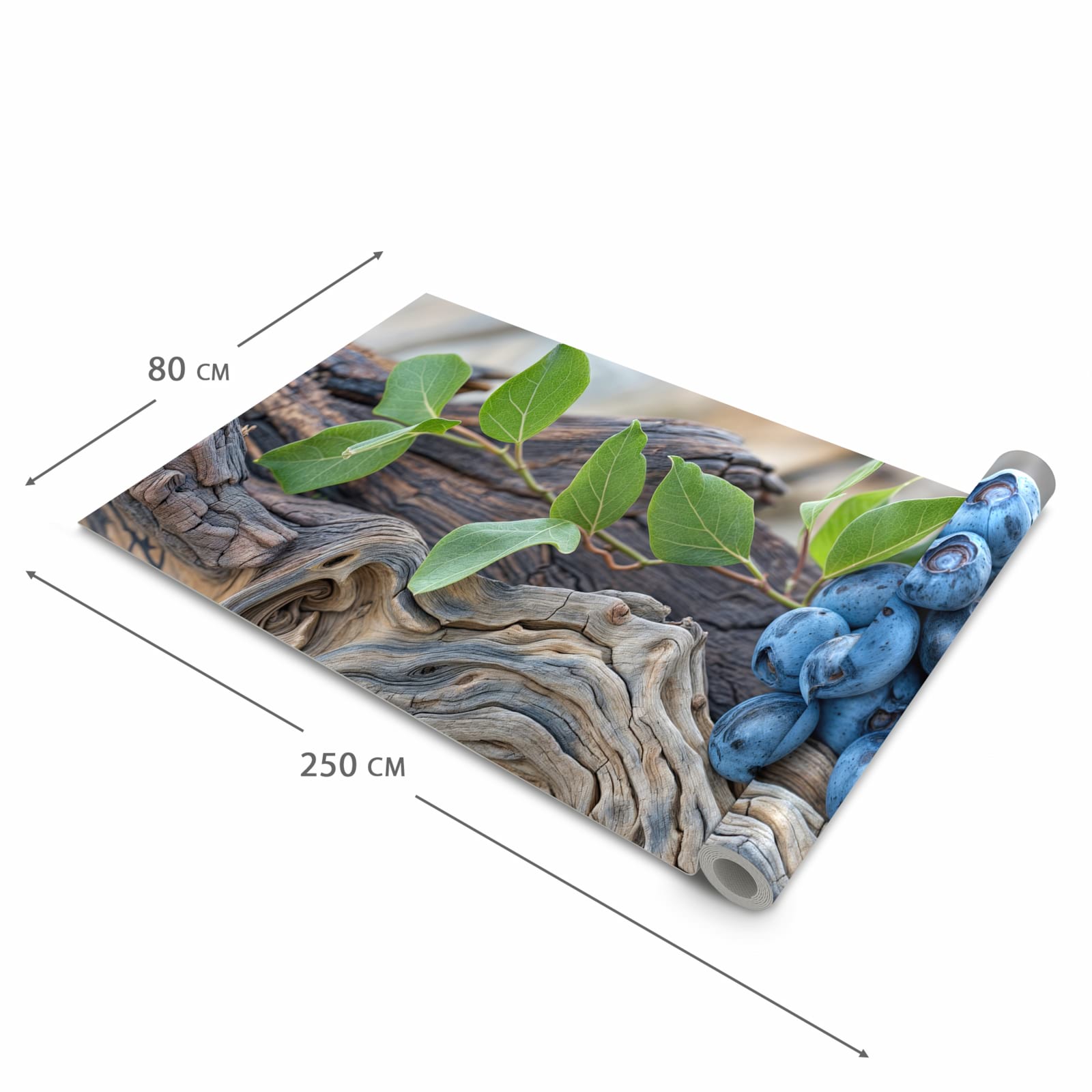 Fleckenresistenter waschbarer Läufer Küche mit Motiv auf und Blaubeeren in der Grösse 80x300 cm