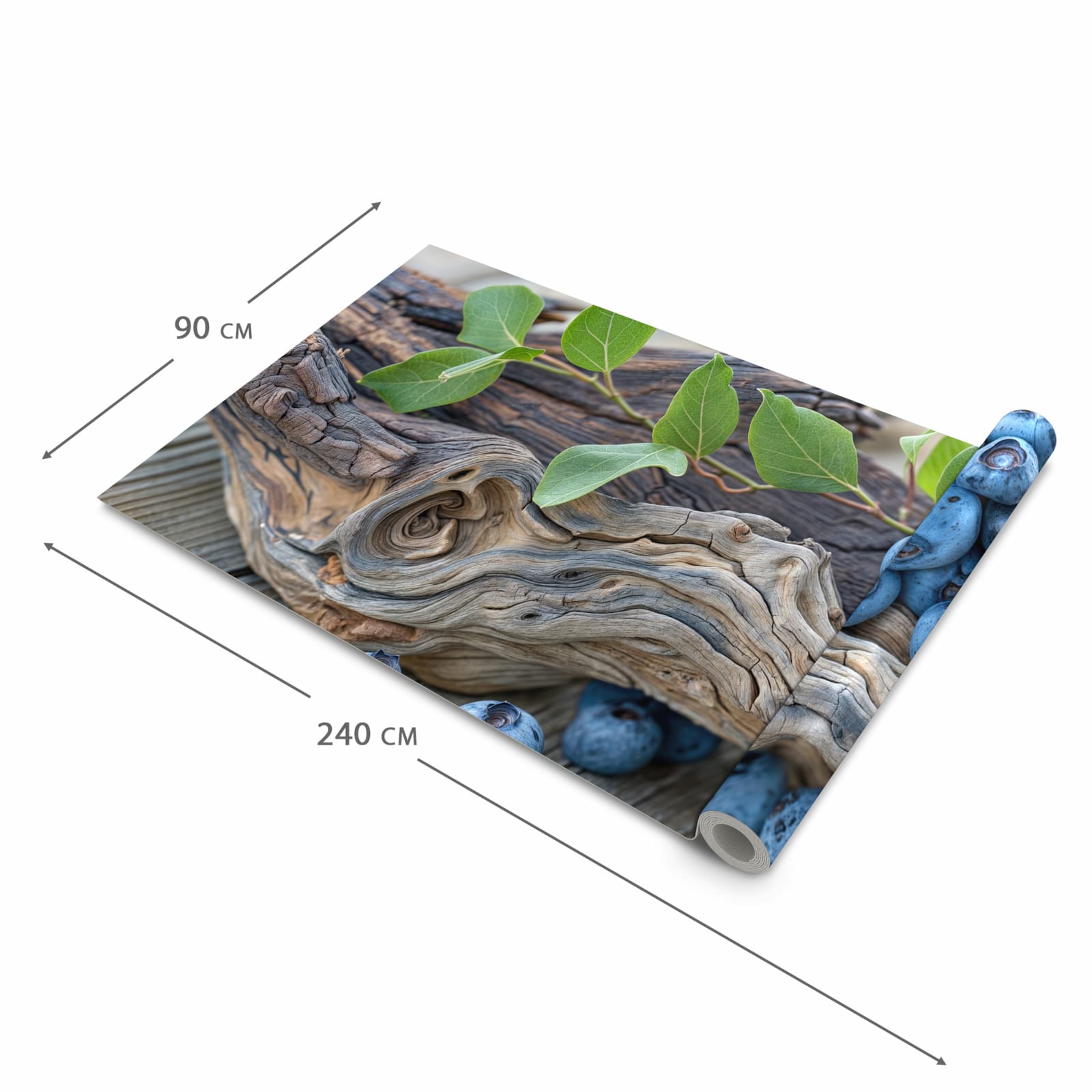 Flacher rutschfester Läufer mit Motiv auf und Blaubeeren in der Grösse 80x300 cm